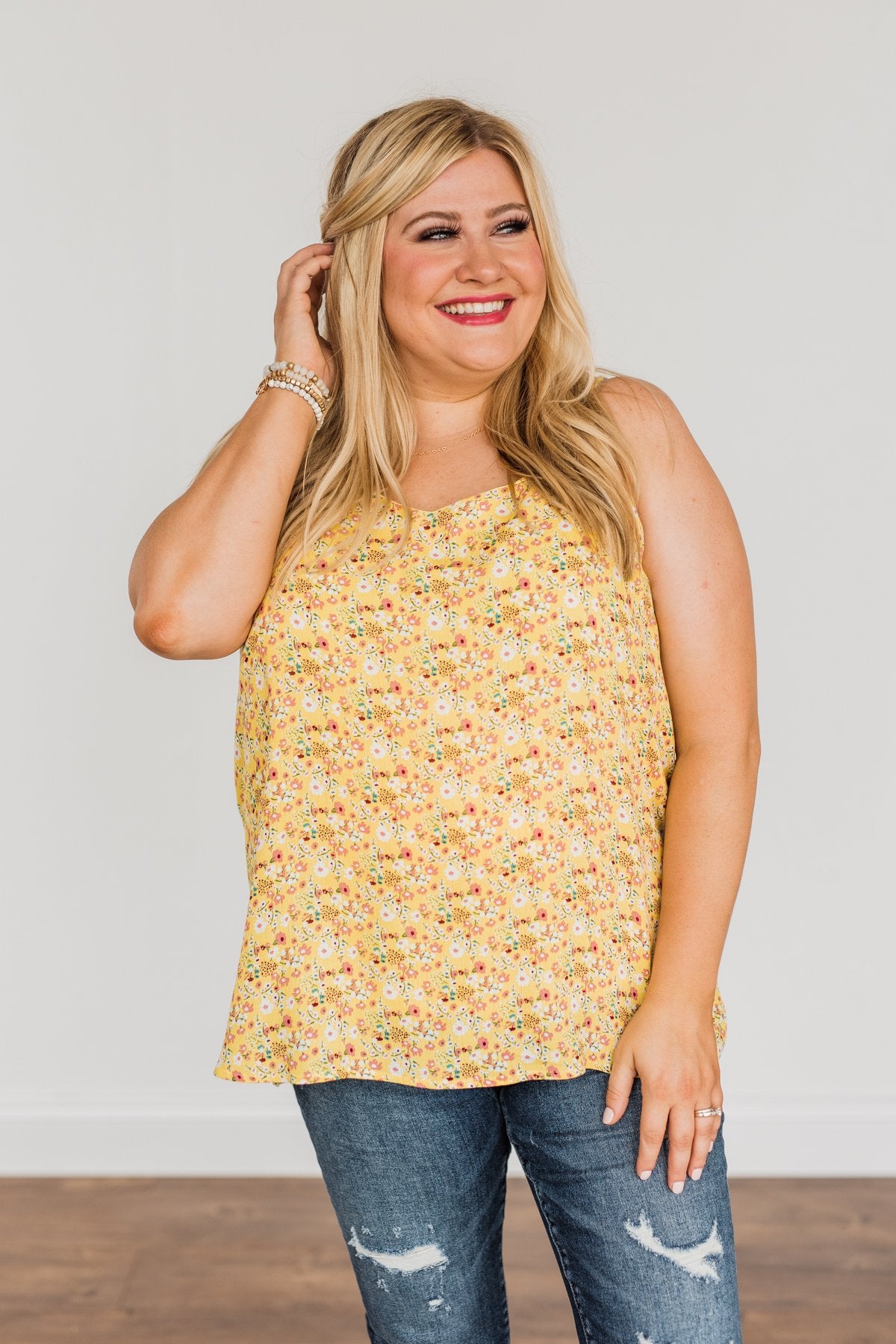 Fields Of Gold Floral Tank Top- Yellow