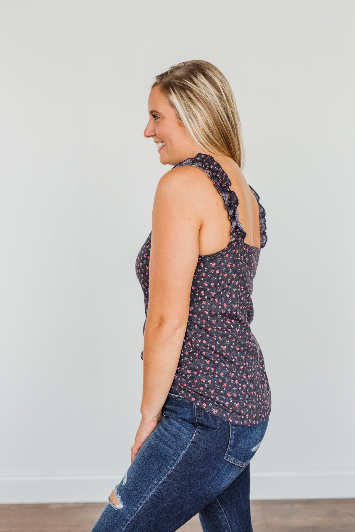 Love At First Glance Floral Tank Top- Dark Navy