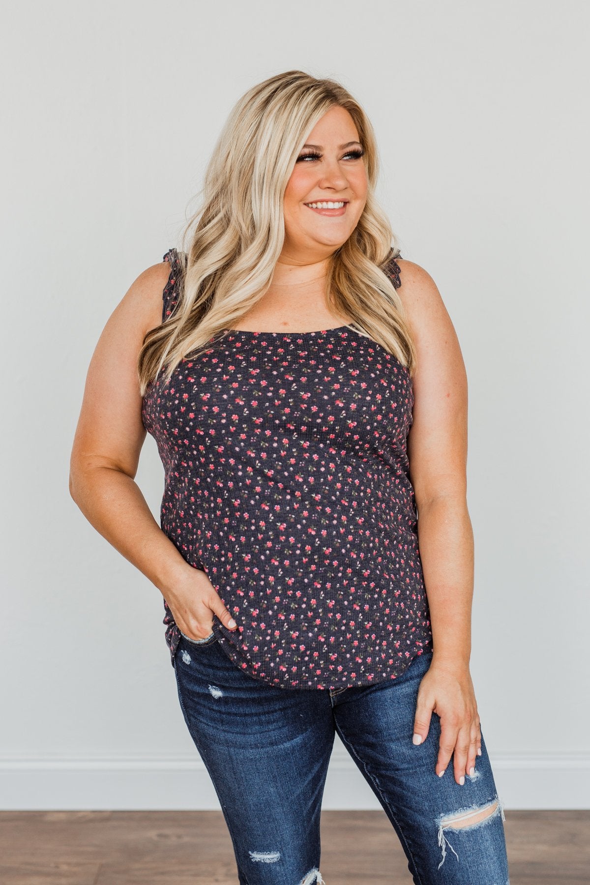 Love At First Glance Floral Tank Top- Dark Navy