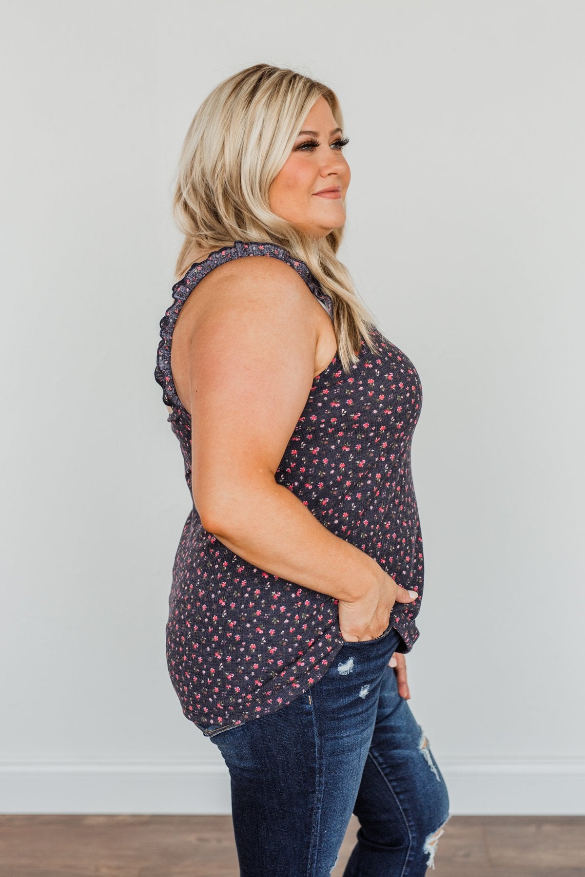 Love At First Glance Floral Tank Top- Dark Navy