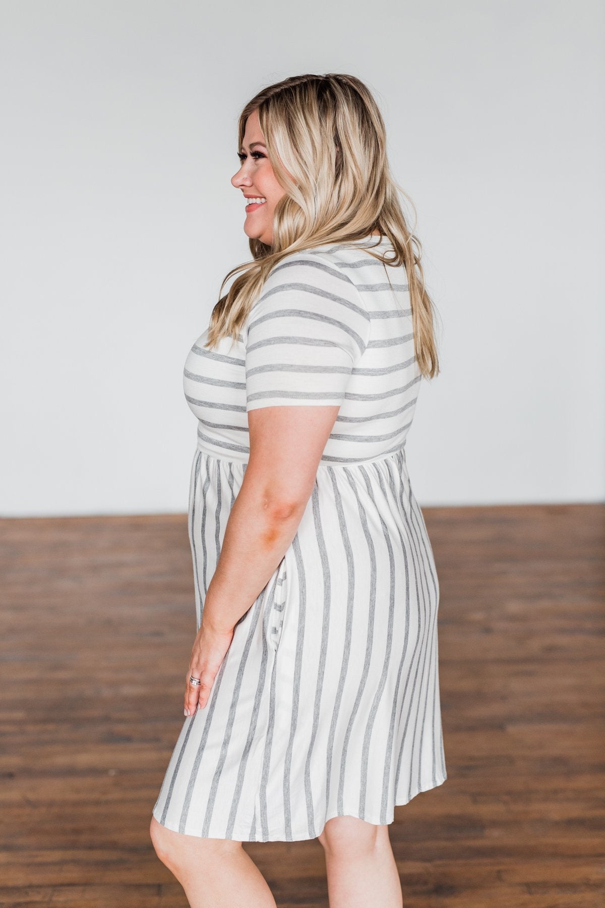 Wanted You To Know Striped Dress- Ivory & Grey