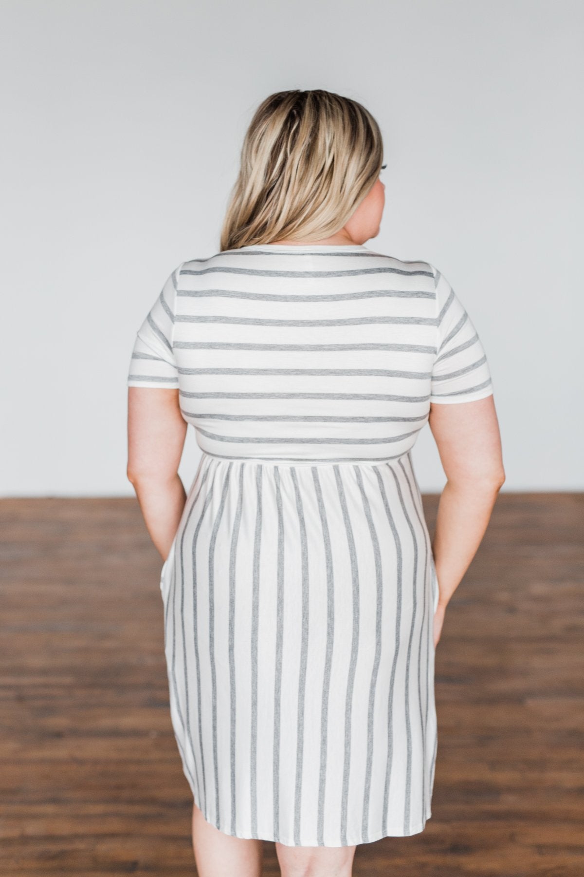 Wanted You To Know Striped Dress- Ivory & Grey