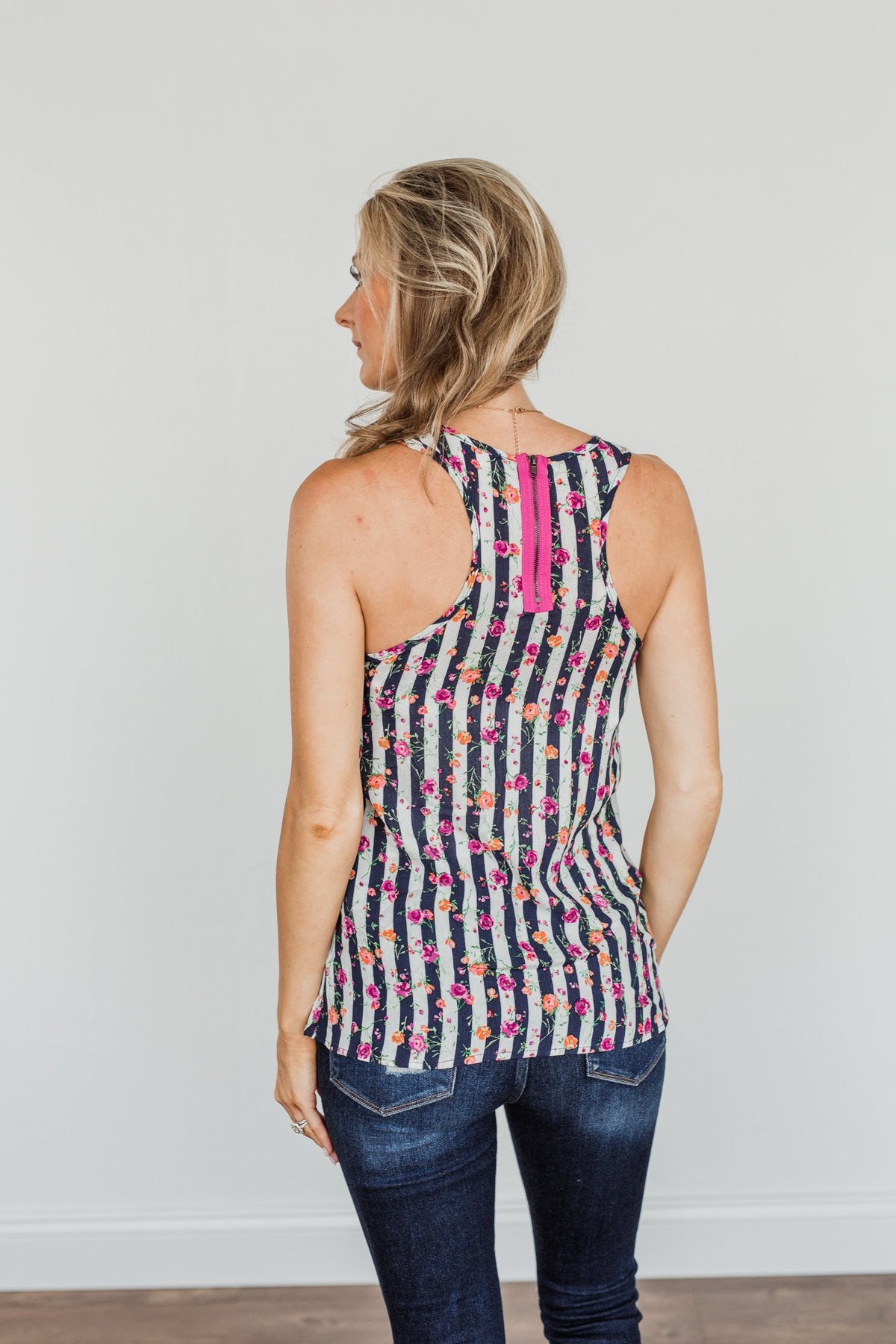 Put Your Head On My Shoulder Floral Tank Top- Navy