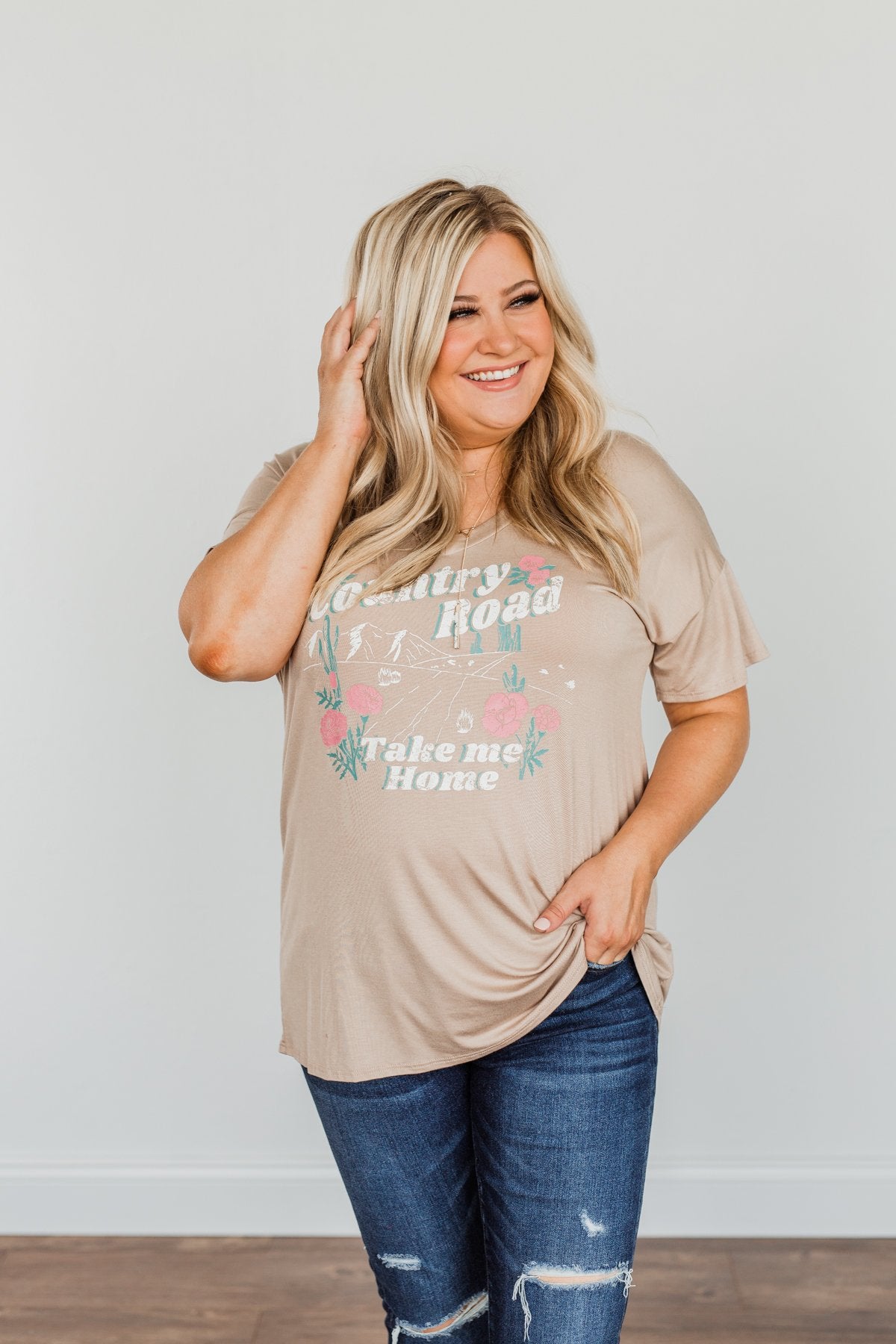 "Country Road Take Me Home" Graphic Tee- Tan