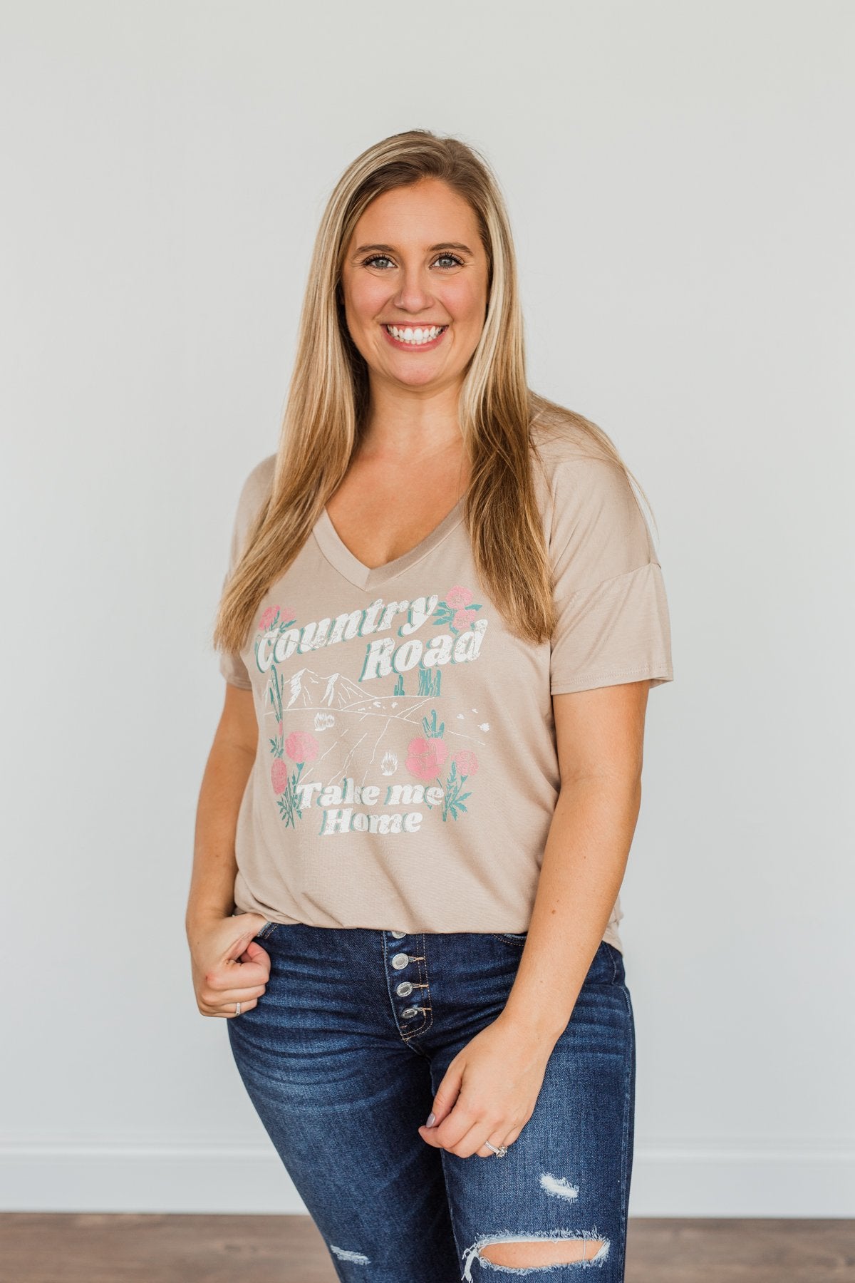 "Country Road Take Me Home" Graphic Tee- Tan