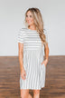 Wanted You To Know Striped Dress- Ivory & Grey