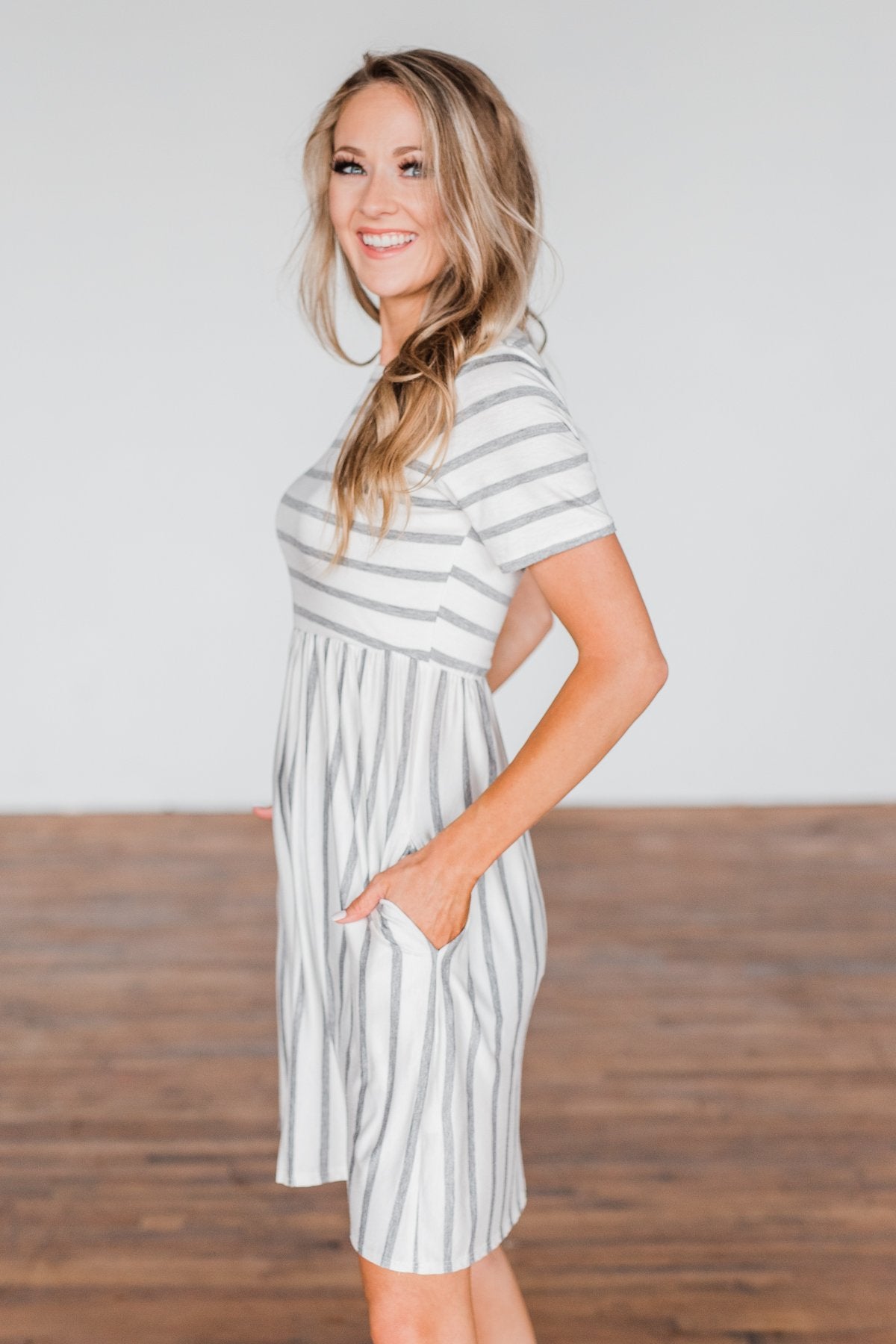Wanted You To Know Striped Dress- Ivory & Grey