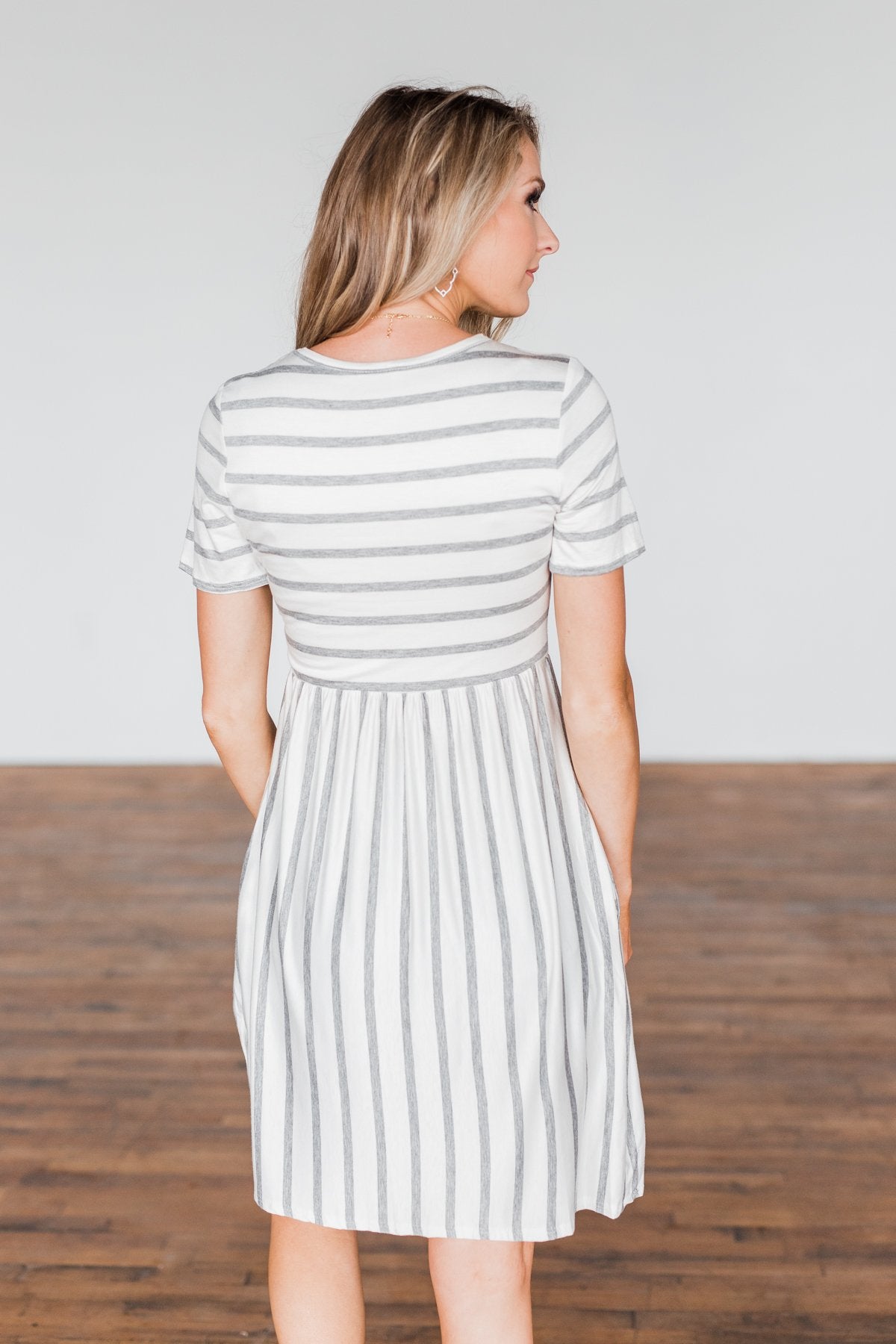 Wanted You To Know Striped Dress- Ivory & Grey