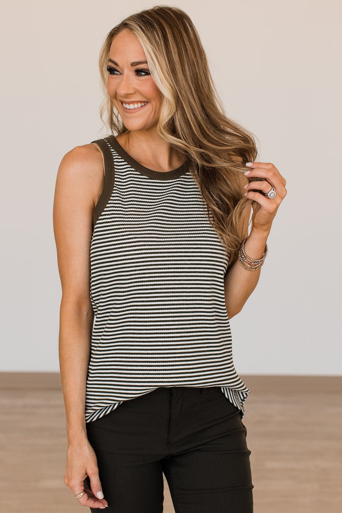 Be Who You Want To Be Striped Tank- Olive