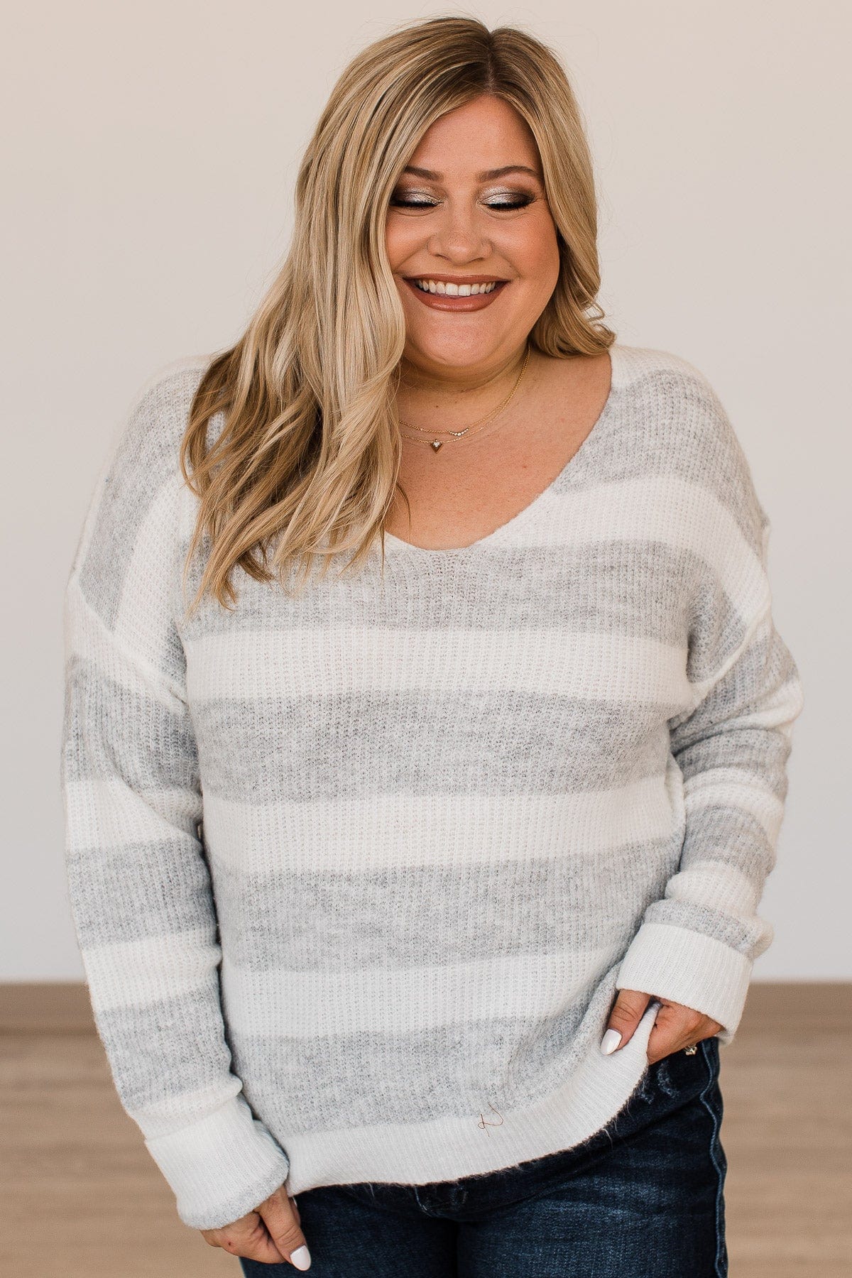 Perfectly Me Knit Sweater- Grey & Off-White – The Pulse Boutique