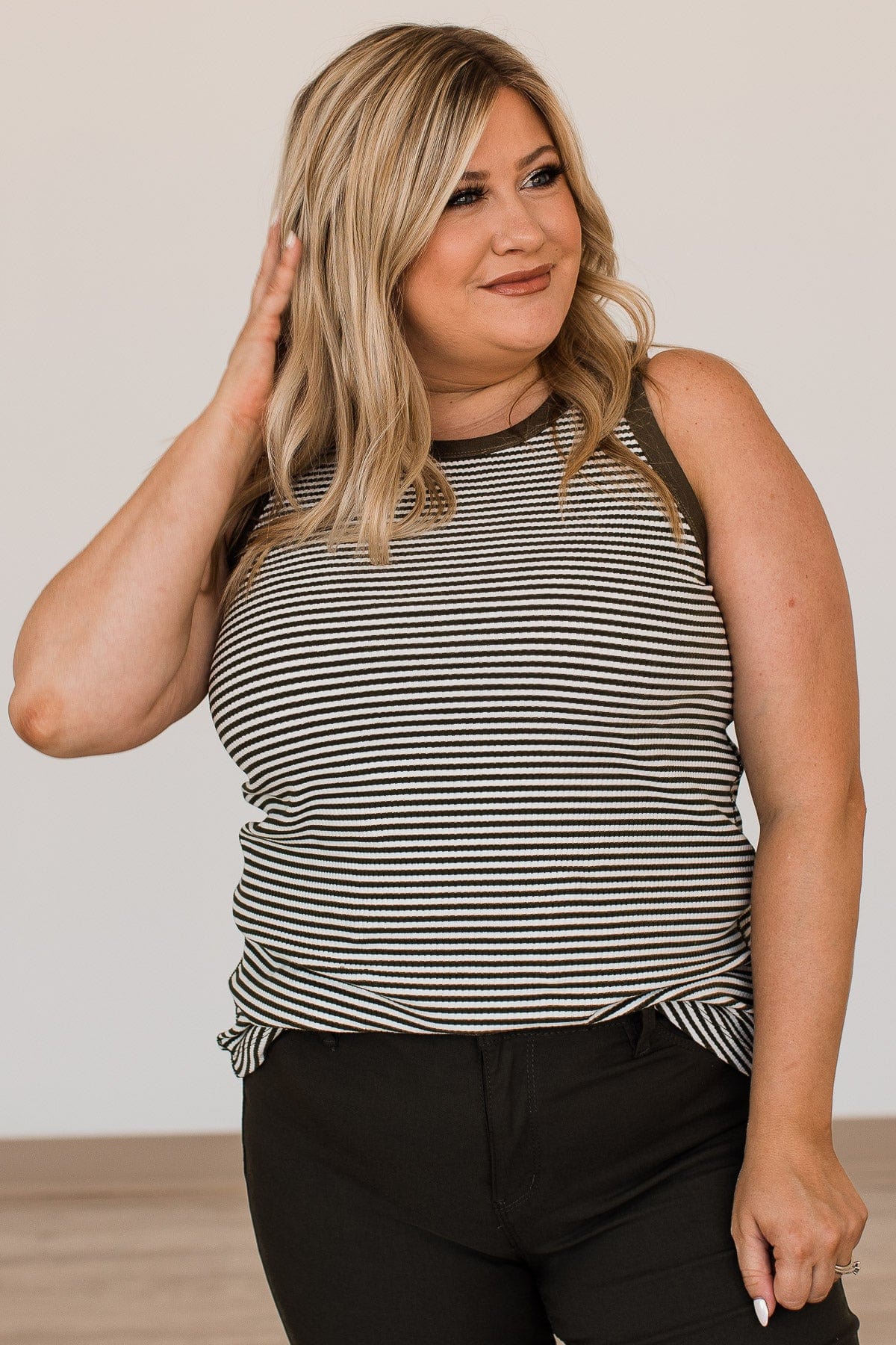 Be Who You Want To Be Striped Tank- Olive