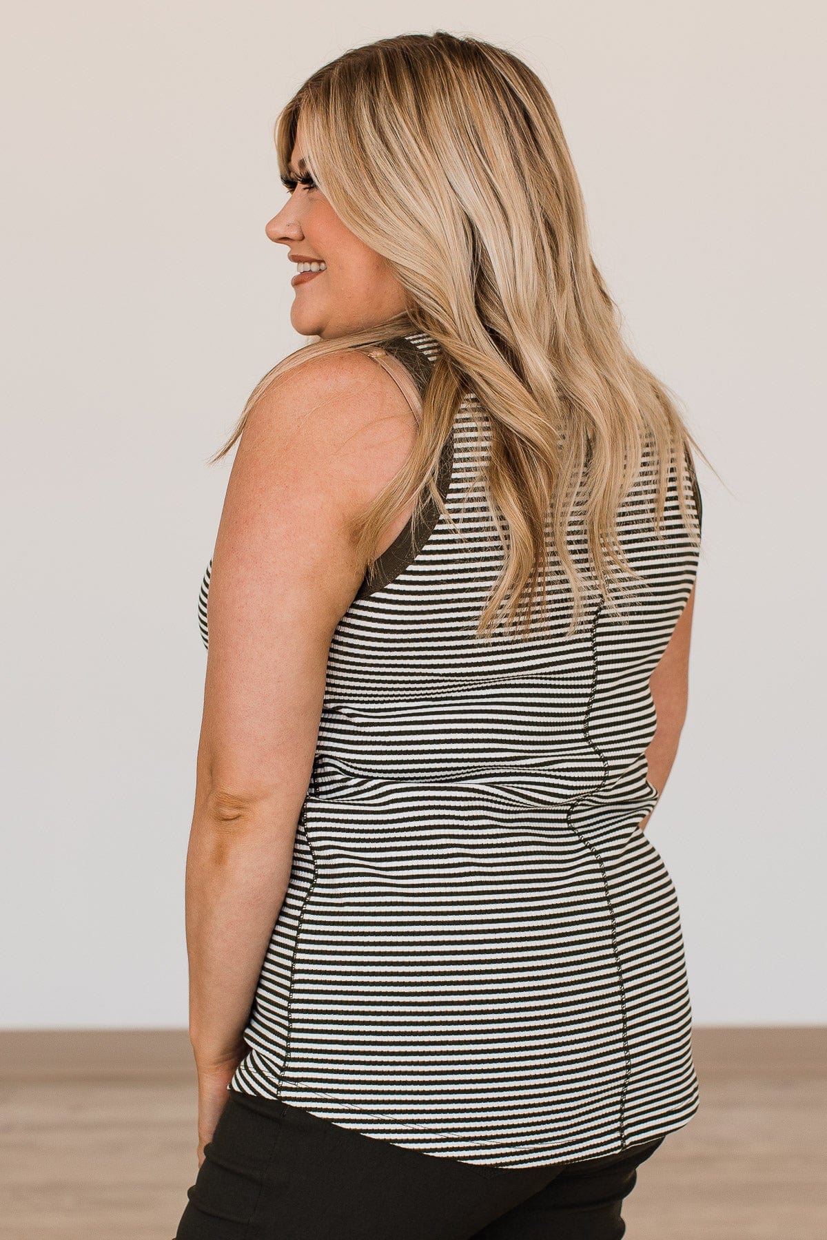 Be Who You Want To Be Striped Tank- Olive