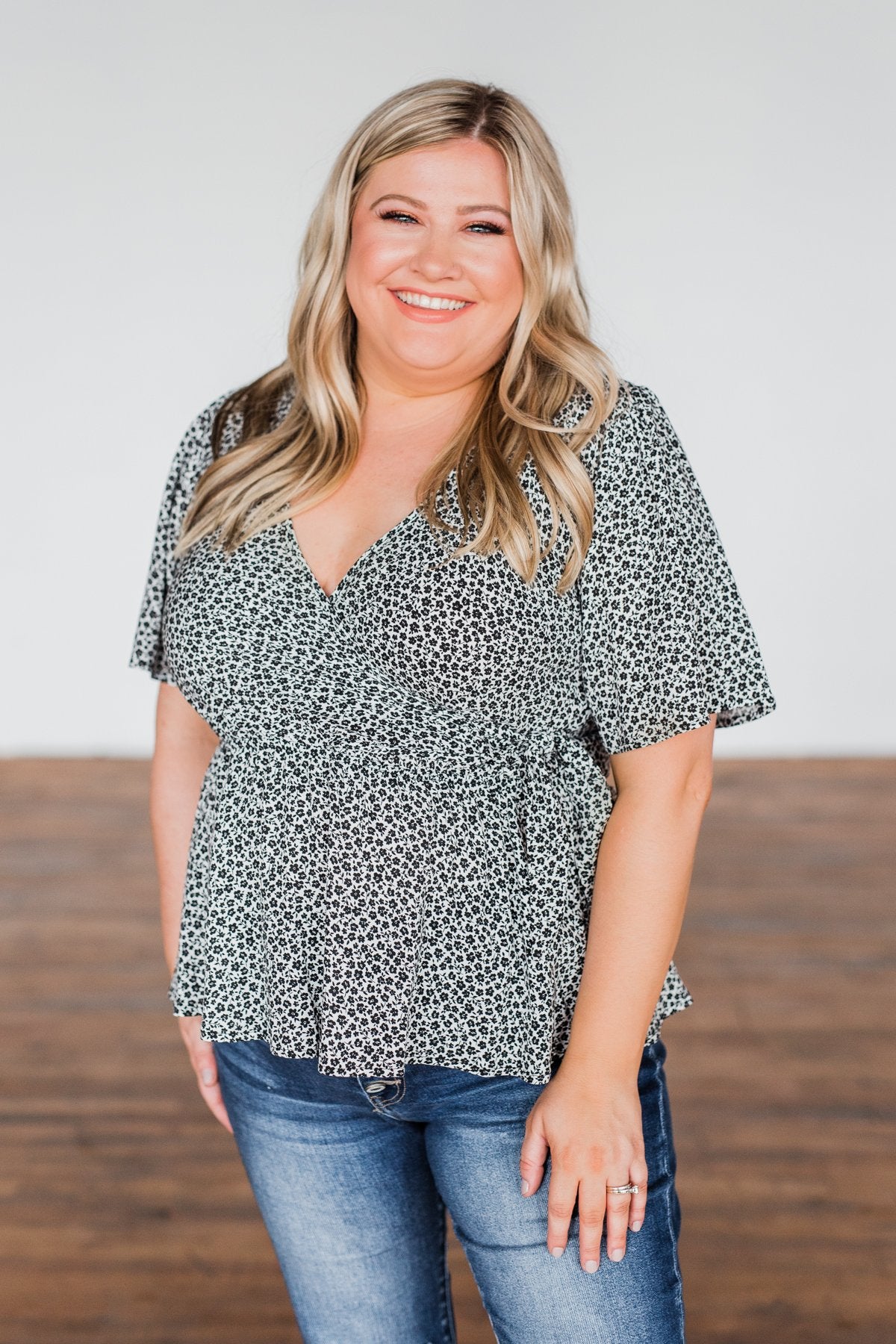 Begin Again Floral Wrap Blouse- Off White & Black