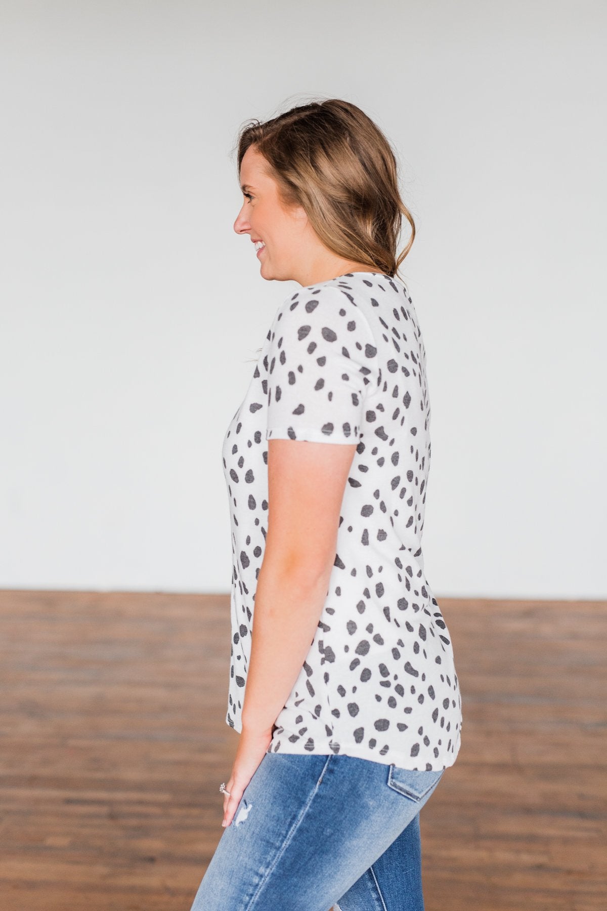 Always Be There Short Sleeve Spotted Top- Off White