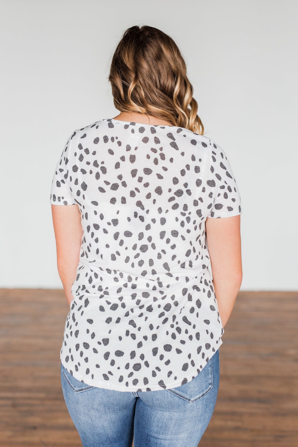 Always Be There Short Sleeve Spotted Top- Off White