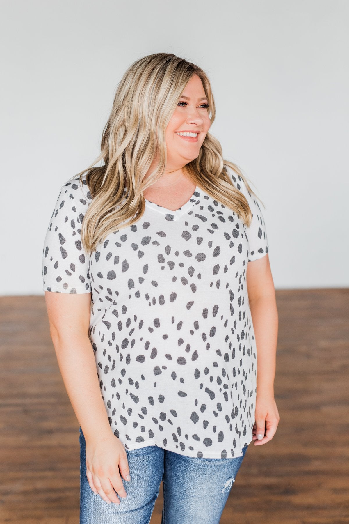 Always Be There Short Sleeve Spotted Top- Off White