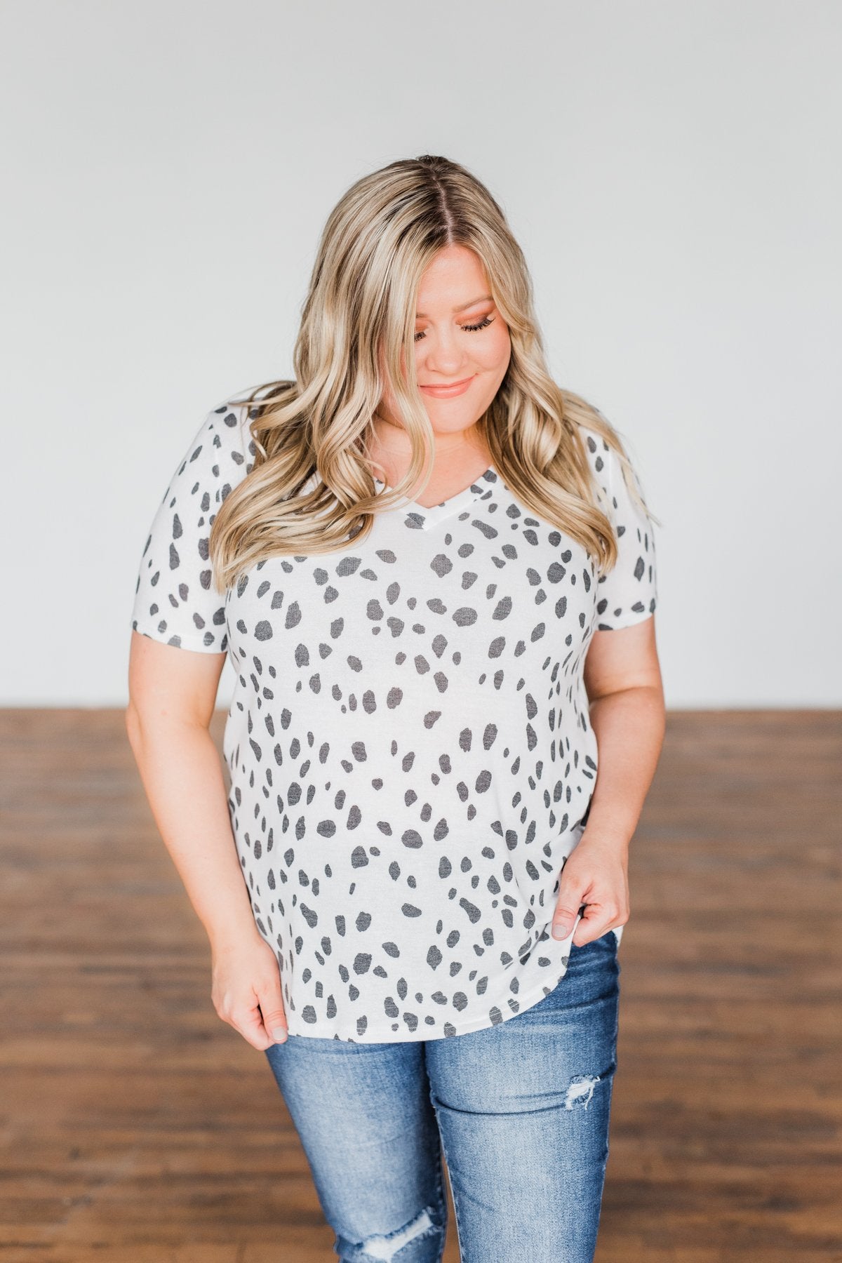 Always Be There Short Sleeve Spotted Top- Off White