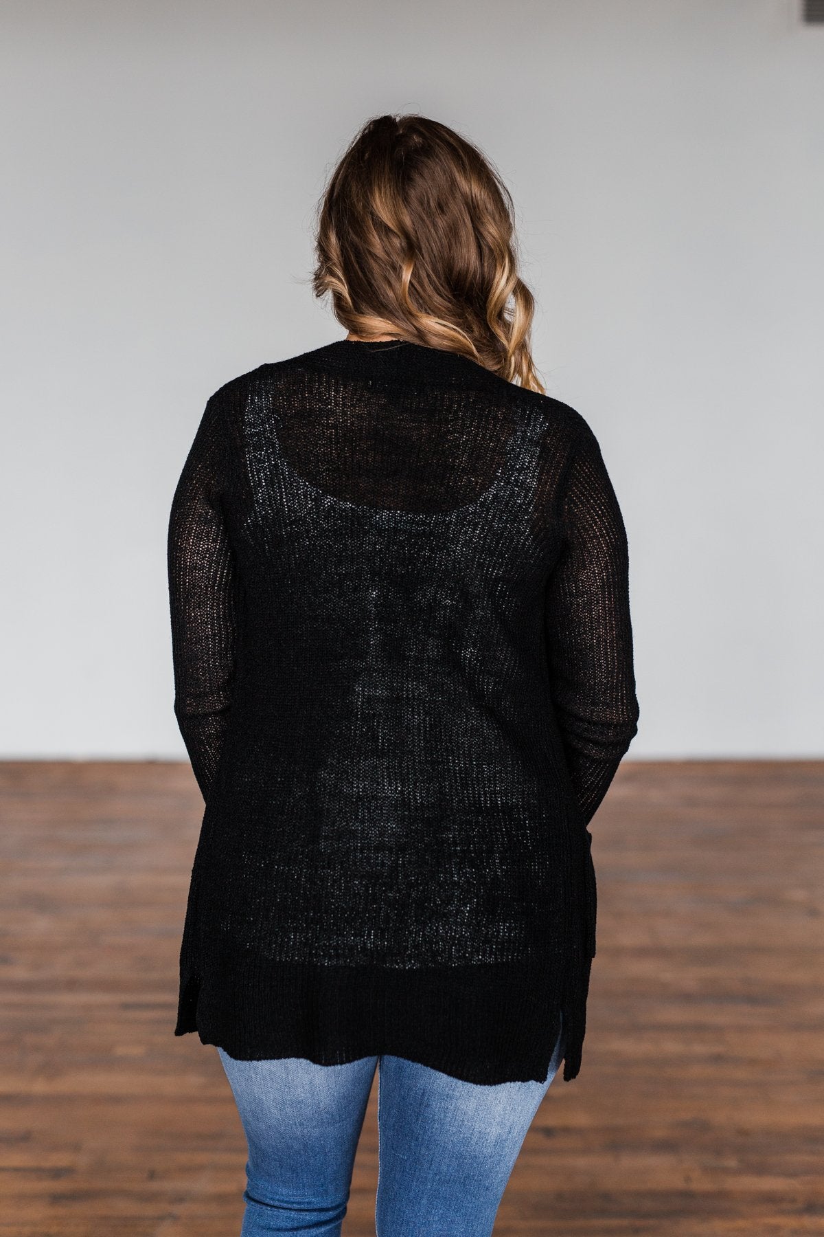 Long Sleeve Knit Cardigan- Black