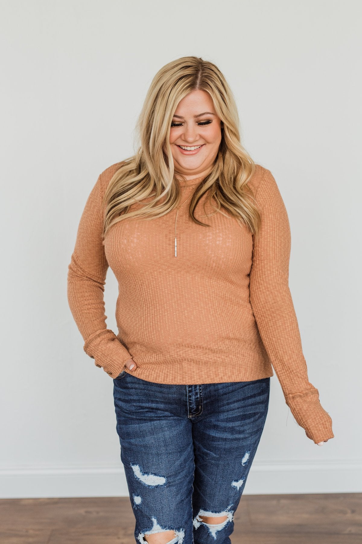 Better Than Ever Long Sleeve Knit Top- Camel