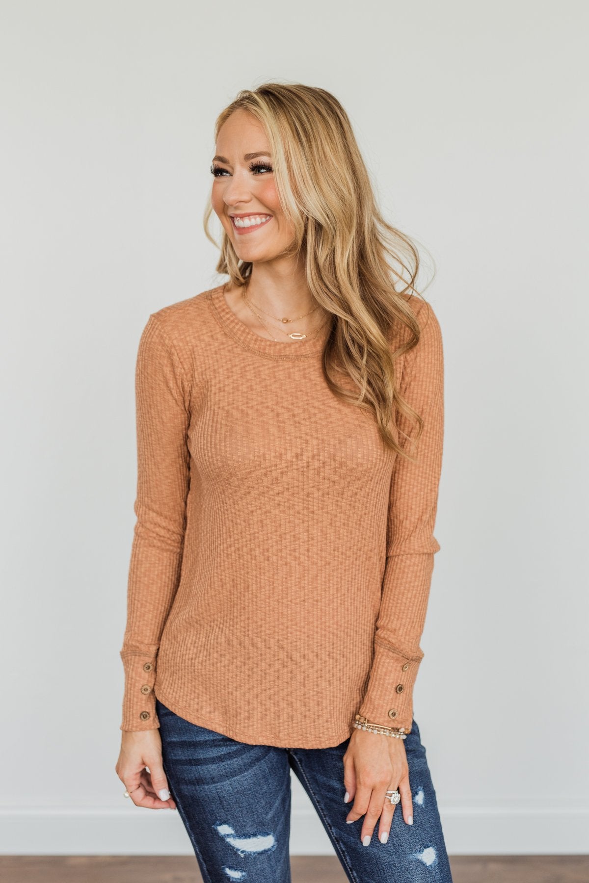 Better Than Ever Long Sleeve Knit Top- Camel