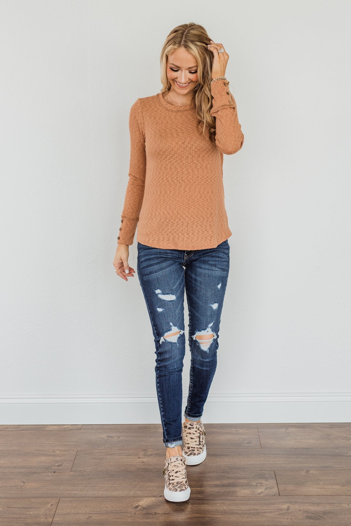 Better Than Ever Long Sleeve Knit Top- Camel