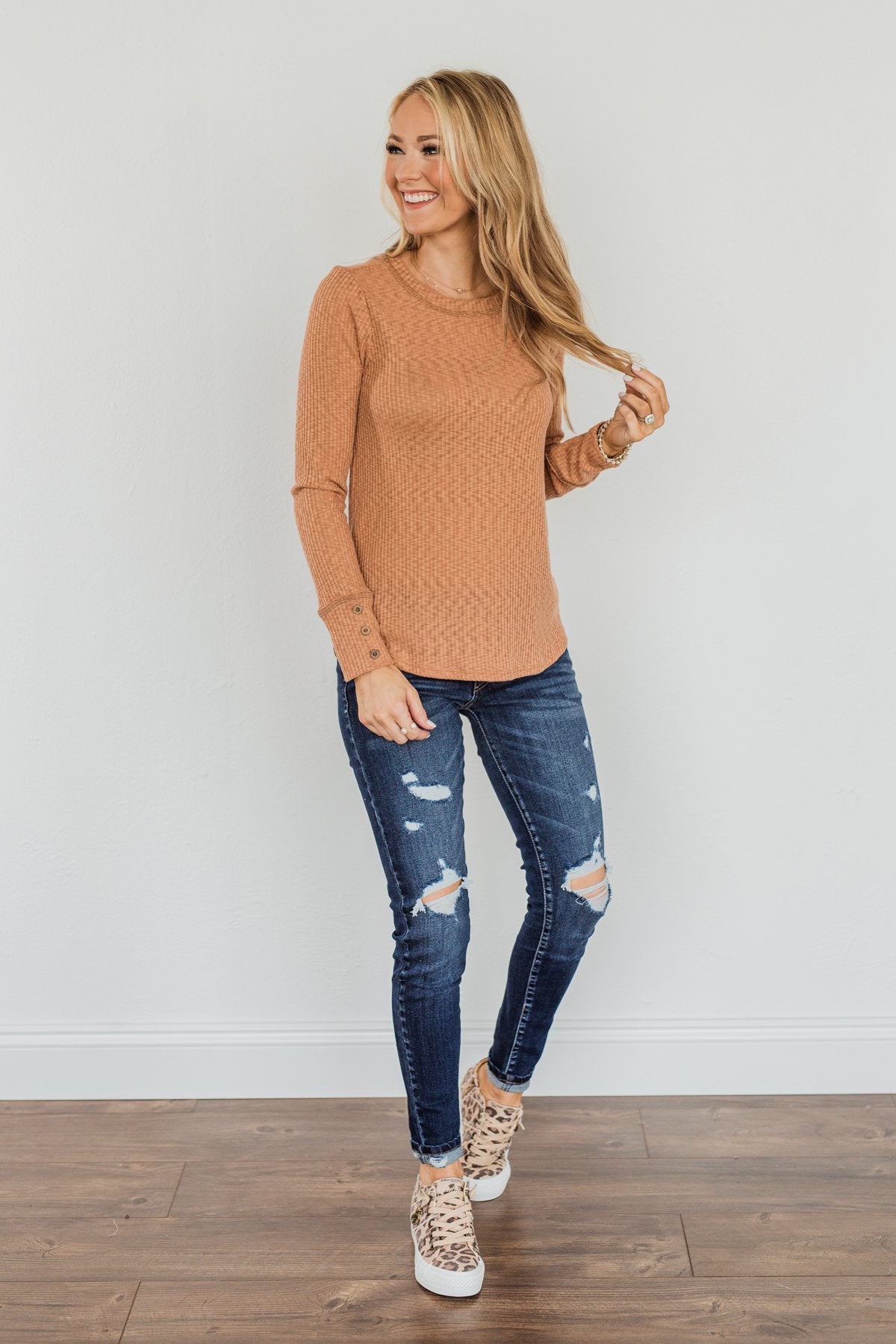 Better Than Ever Long Sleeve Knit Top- Camel