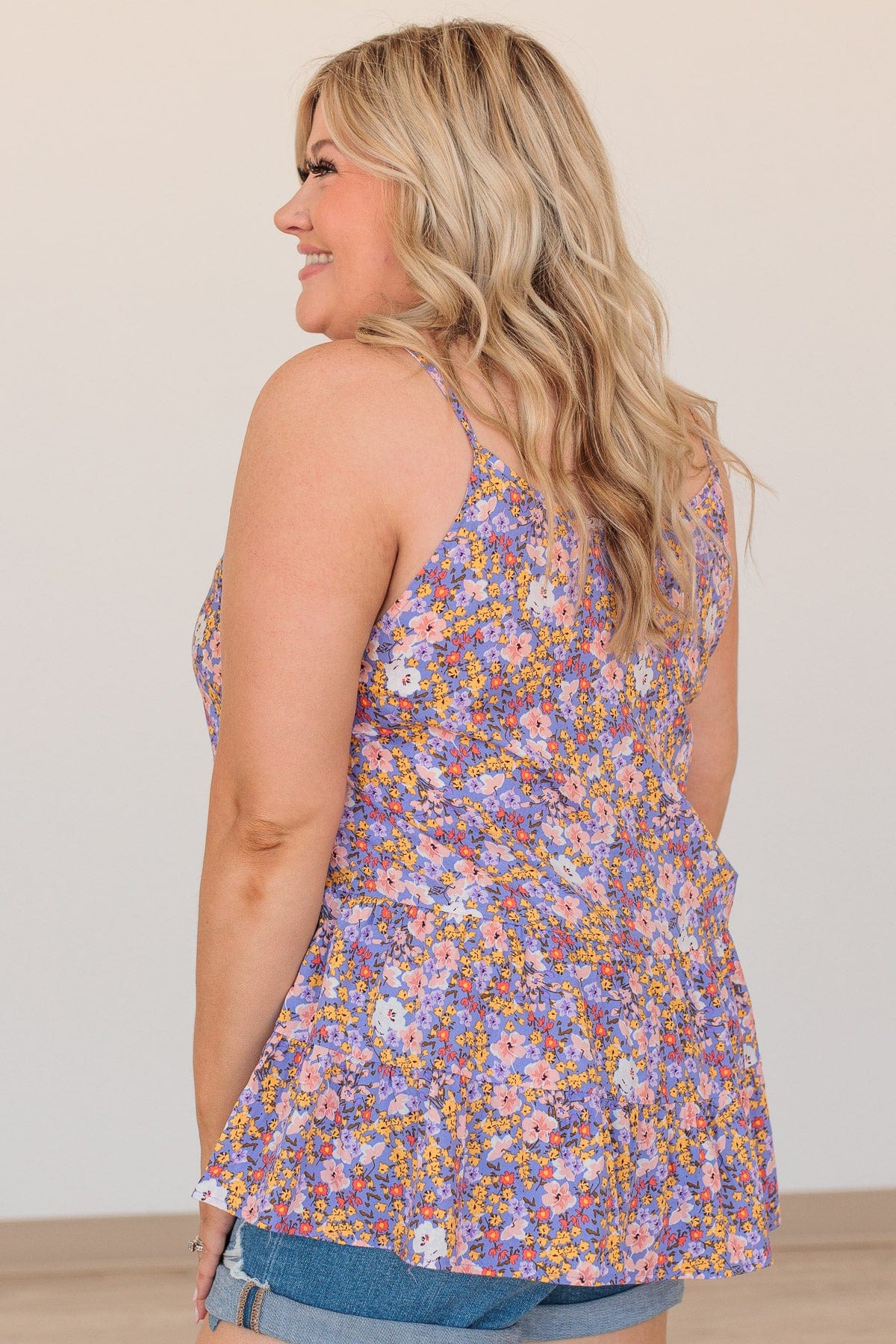 Loveliest Leaves Floral Tank- Dark Periwinkle