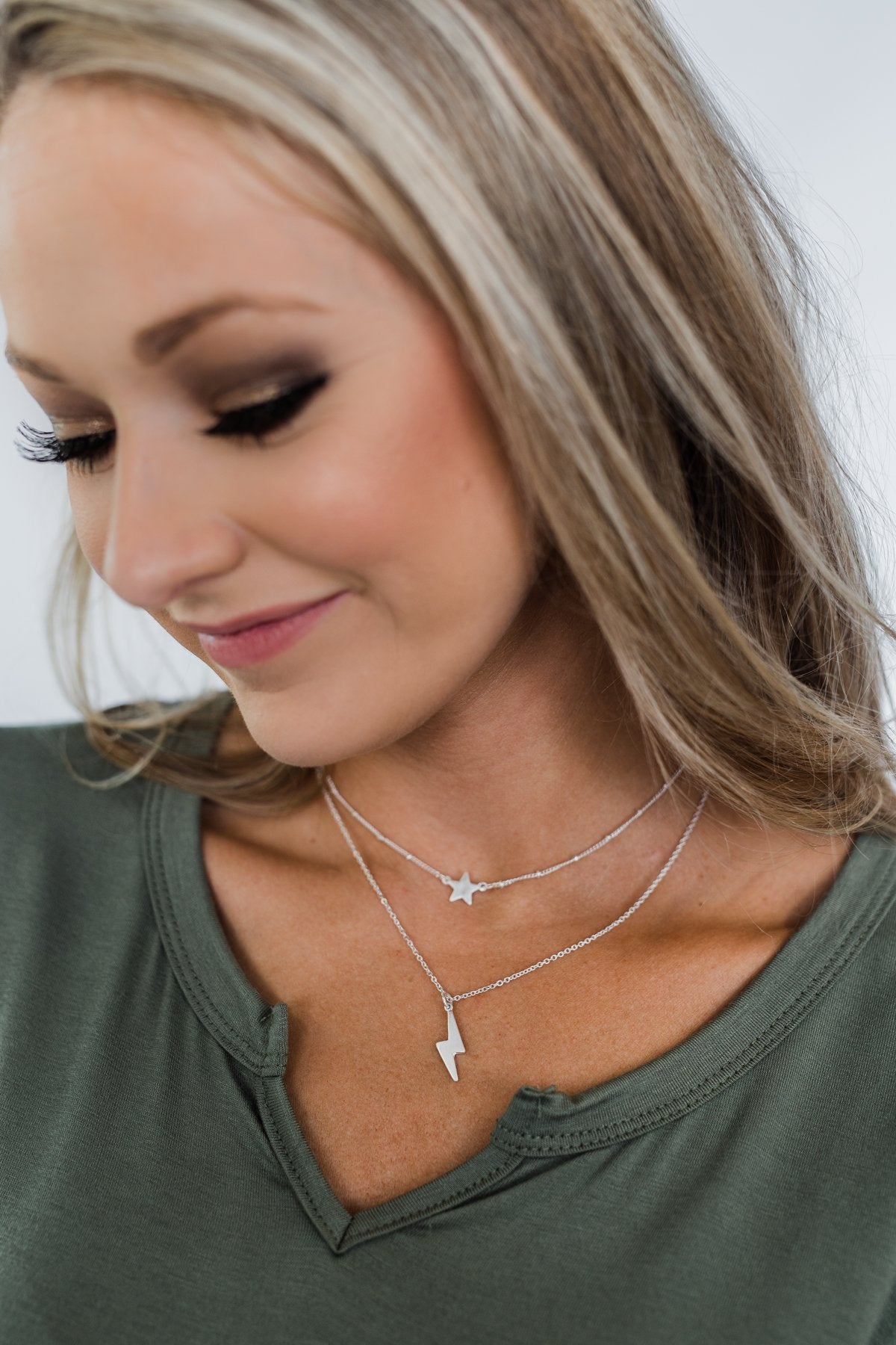 Adjustable Lightning Bolt & Star Necklace- Silver