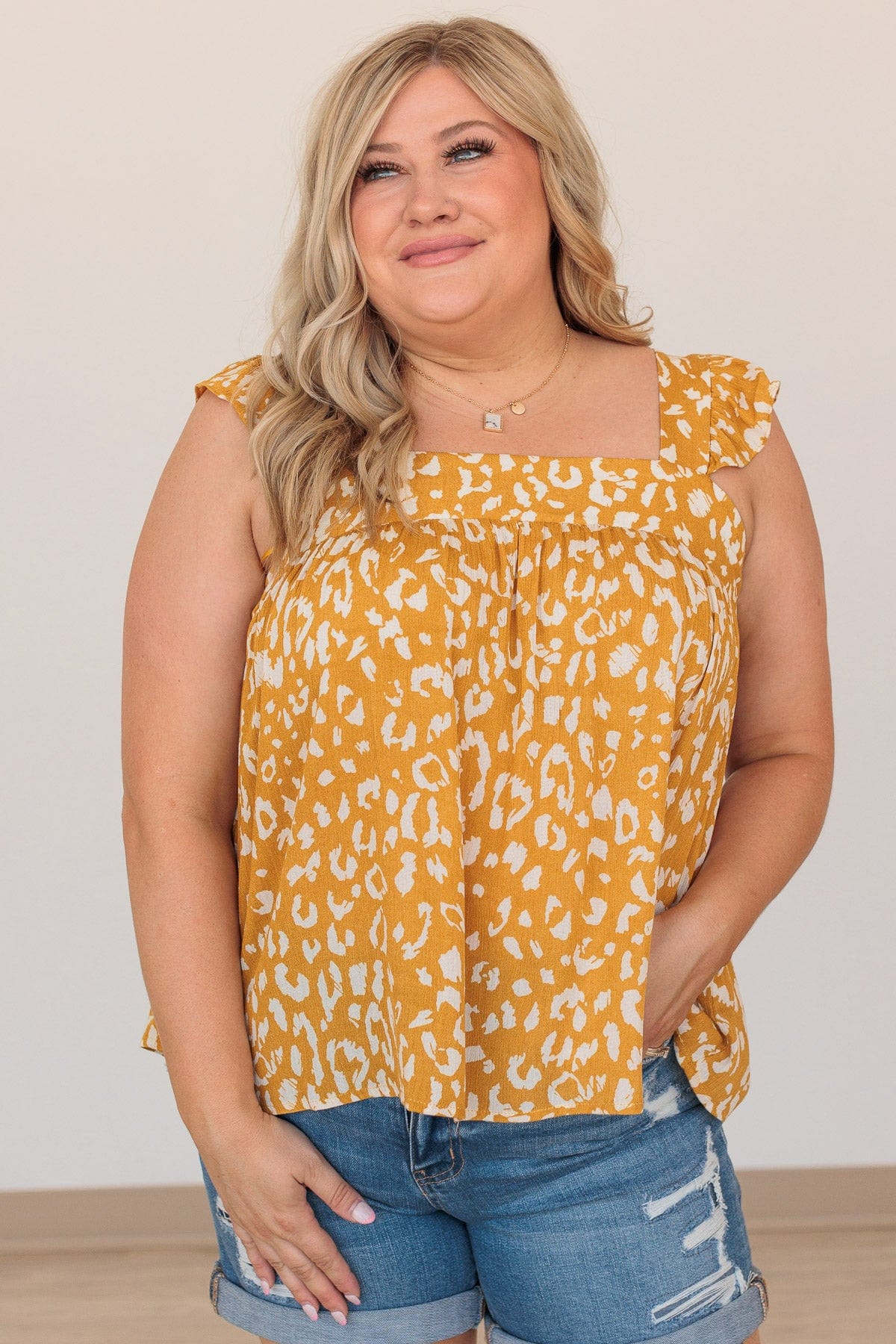 Dancing Through The Day Flutter Sleeve Tank- Marigold