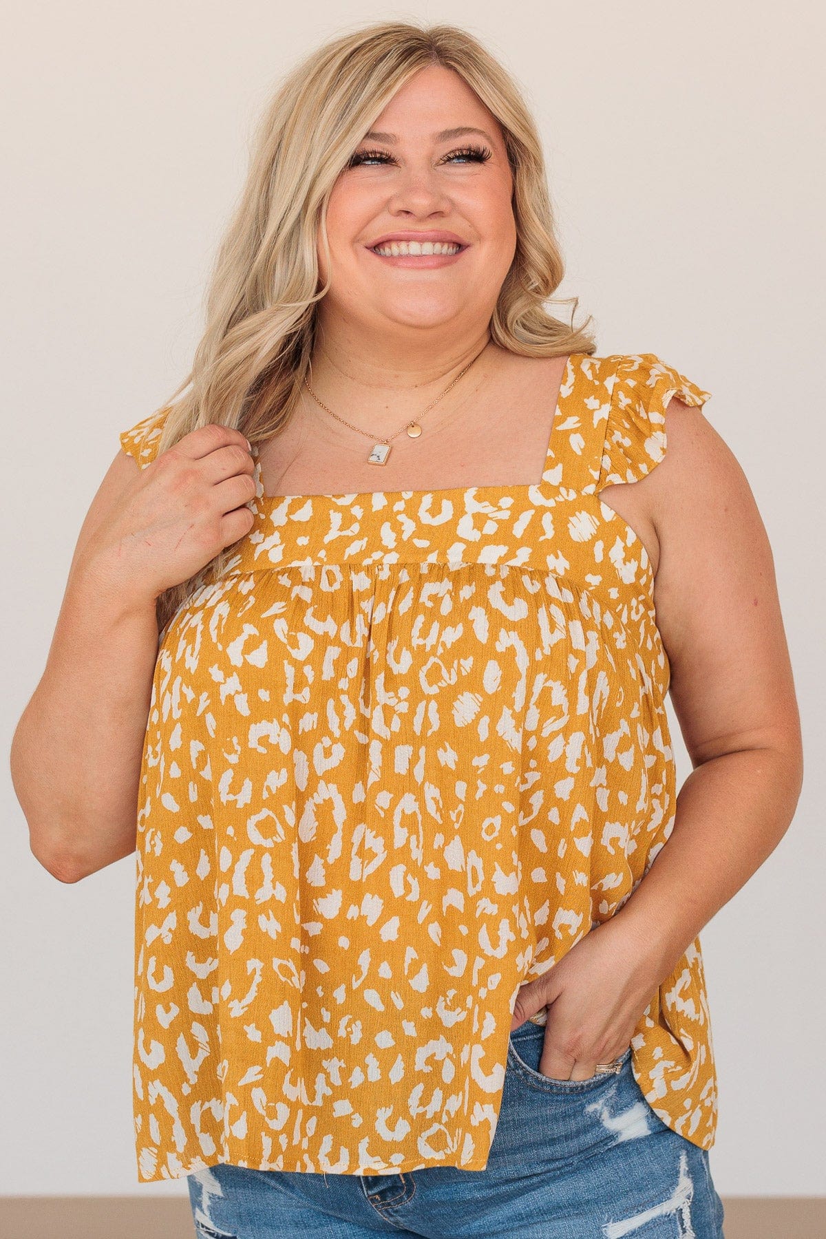 Dancing Through The Day Flutter Sleeve Tank- Marigold