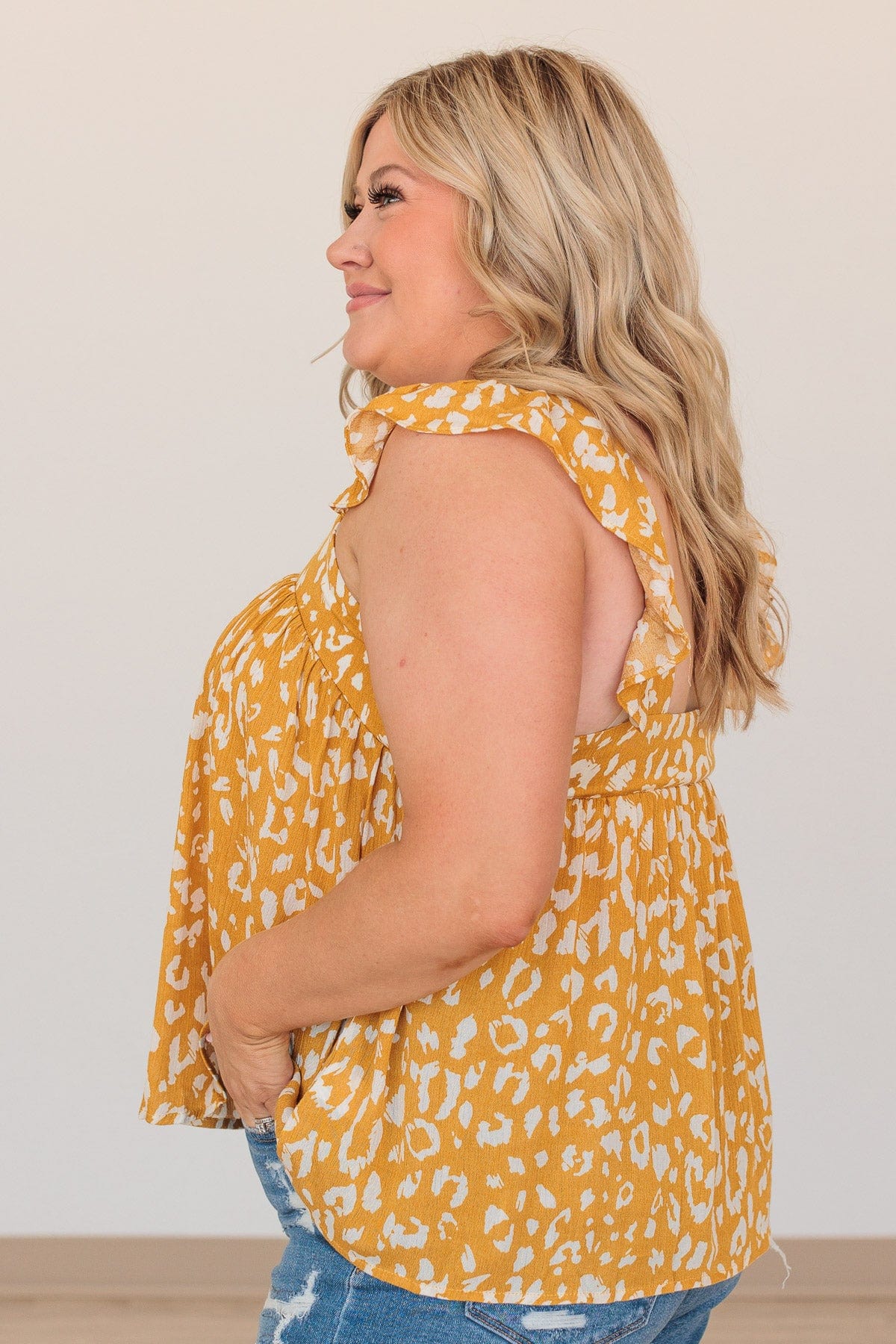 Dancing Through The Day Flutter Sleeve Tank- Marigold