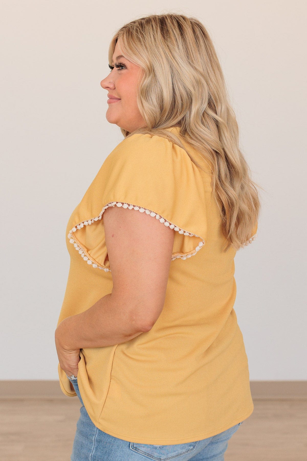 Made With Love Flutter Sleeve Top- Mustard