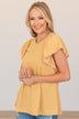 Made With Love Flutter Sleeve Top- Mustard