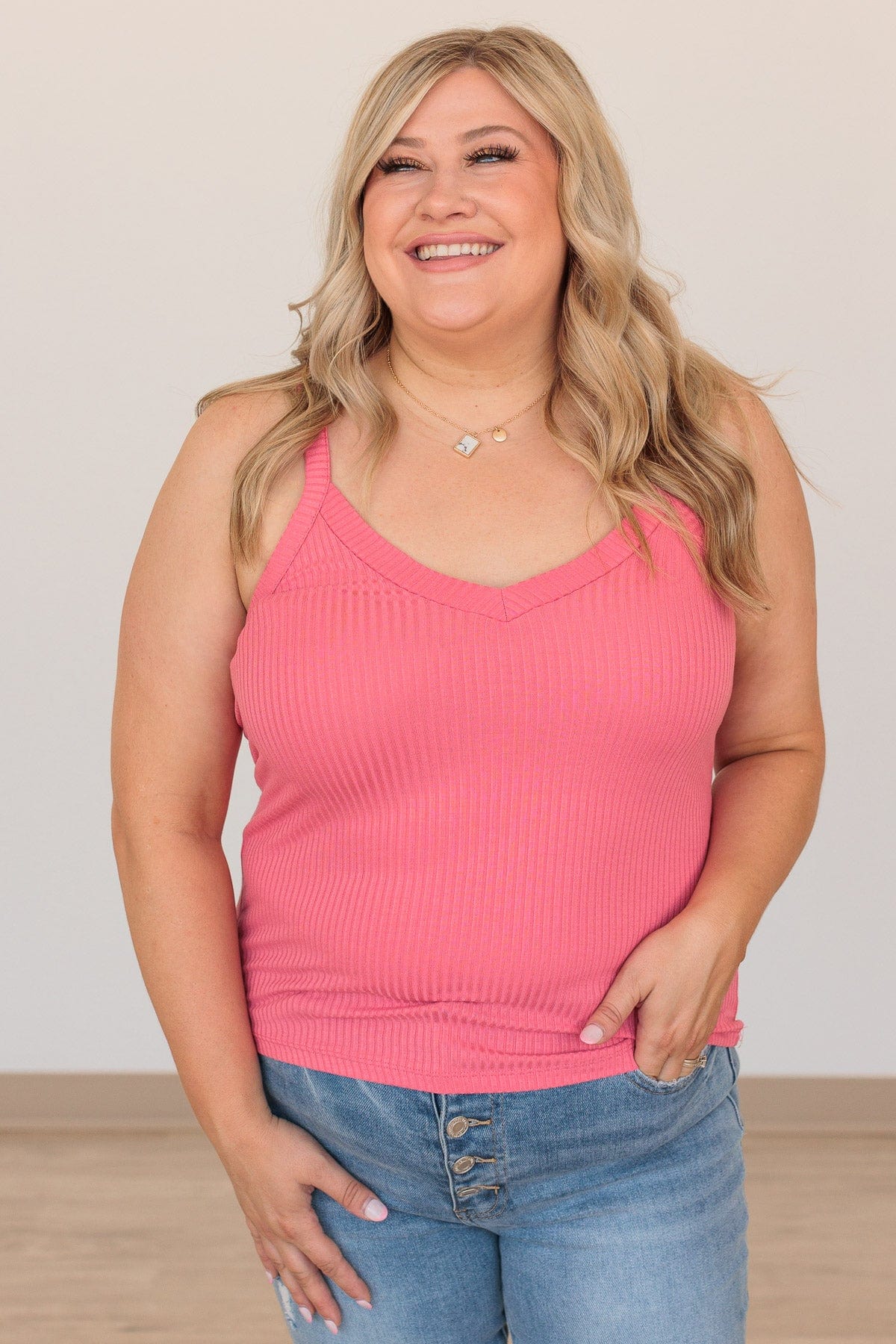 Falling In Love Knit Tank- Bubblegum Pink