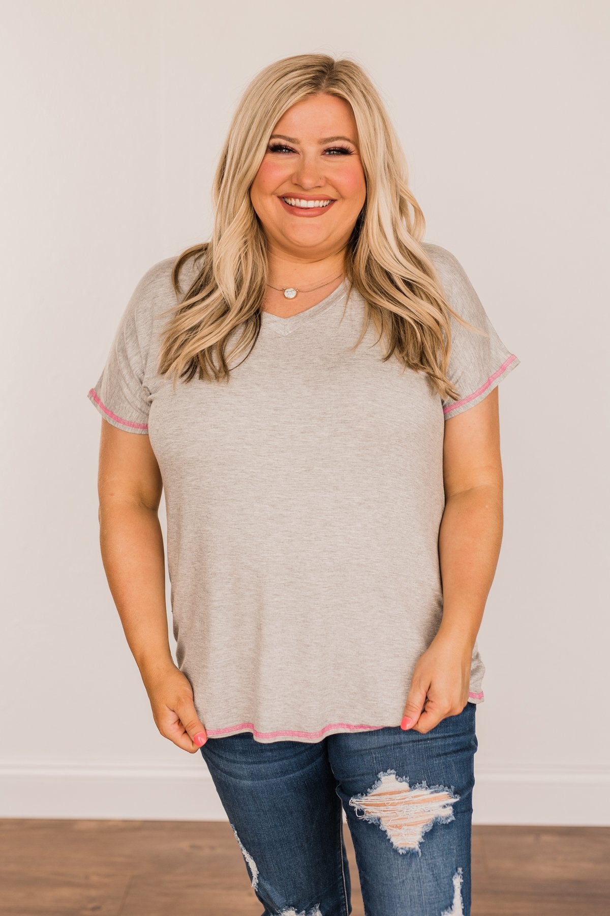 You're My Reason V-Neck Top- Grey