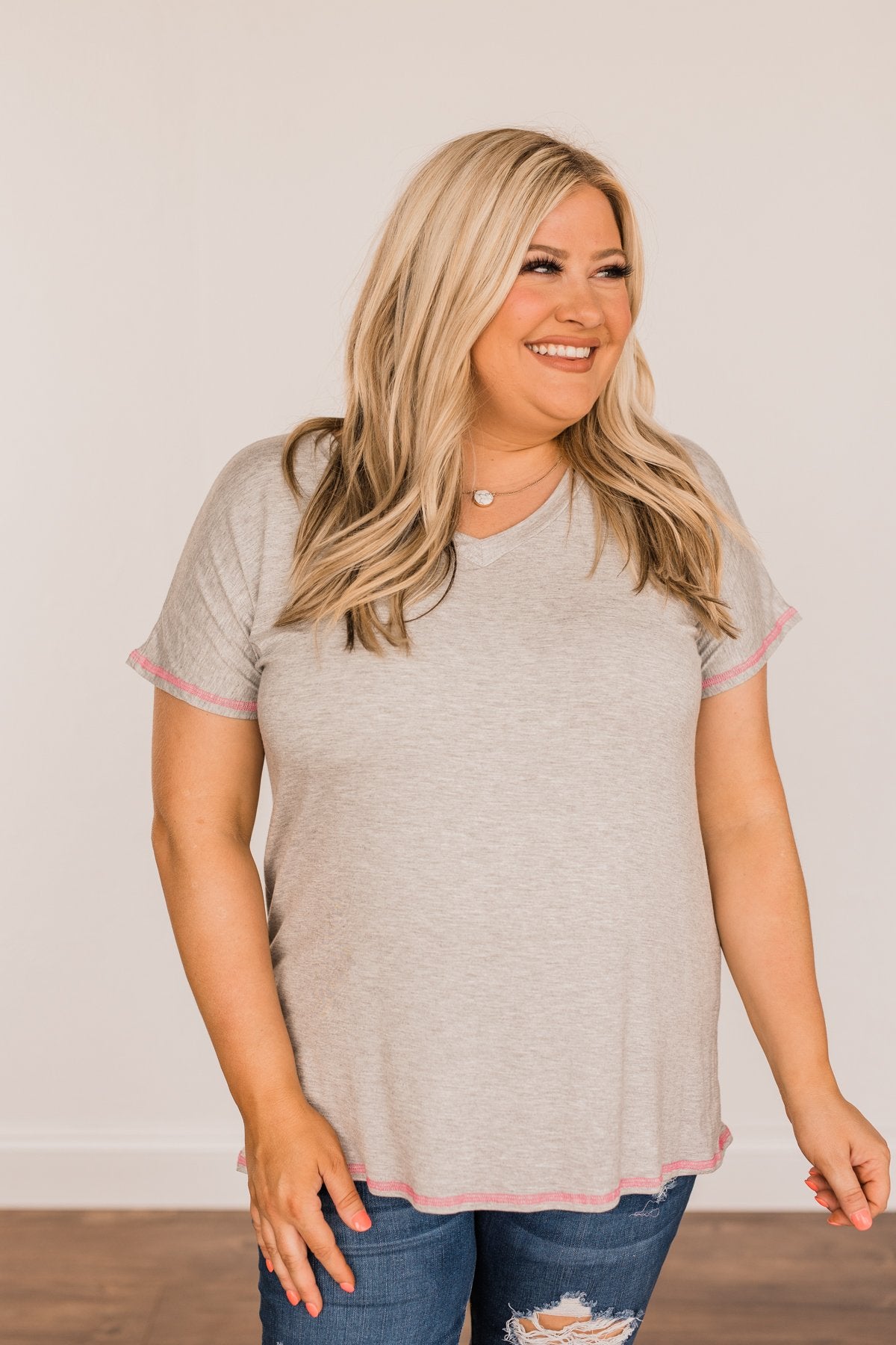 You're My Reason V-Neck Top- Grey