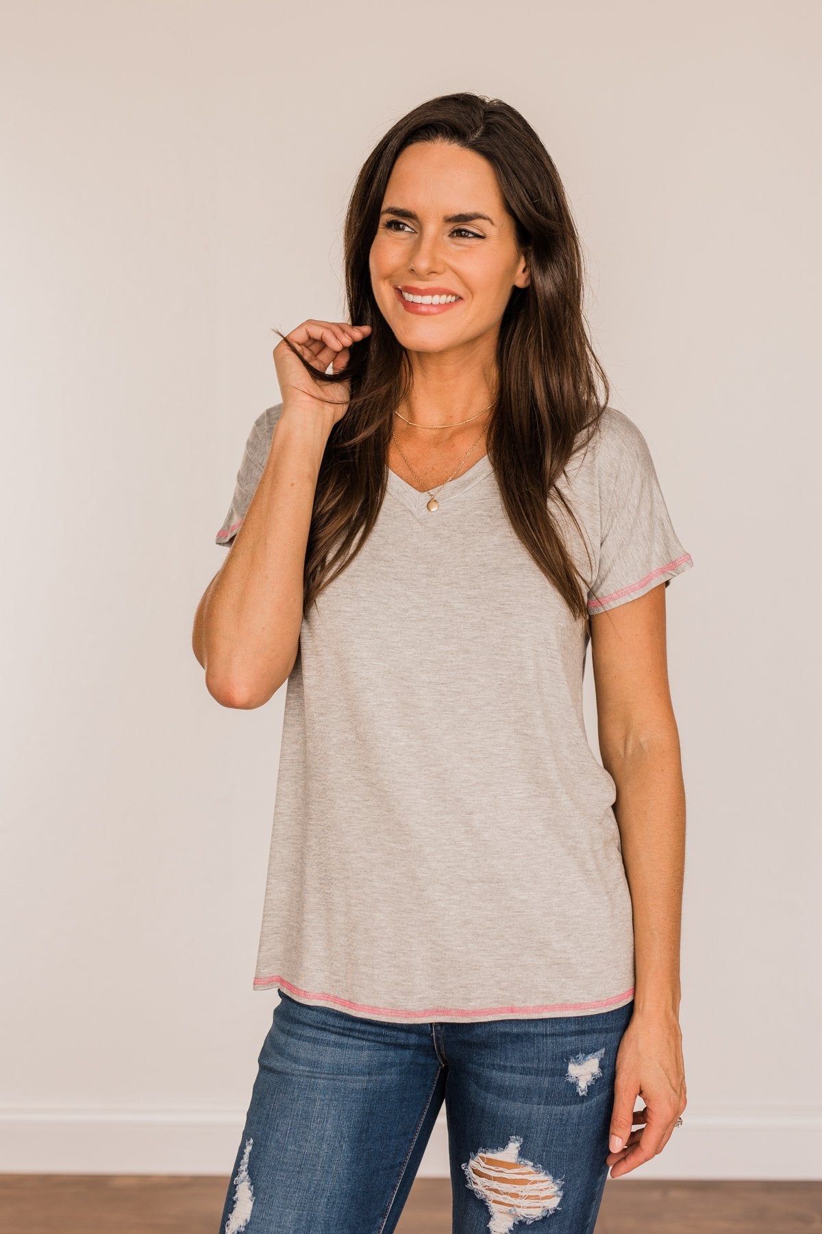 You're My Reason V-Neck Top- Grey