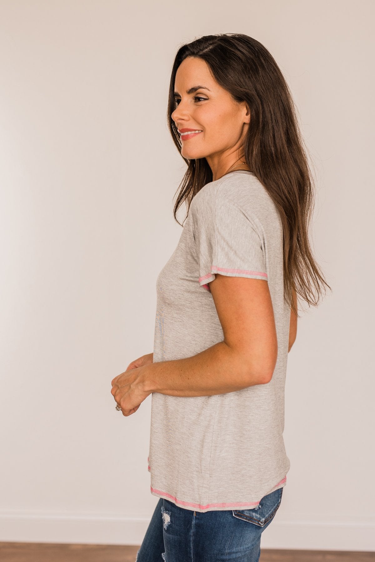 You're My Reason V-Neck Top- Grey