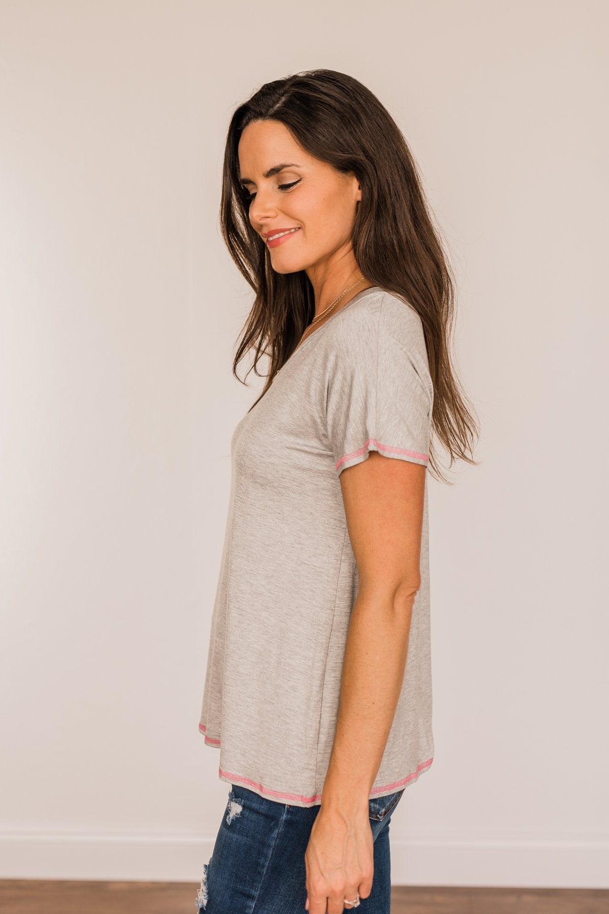 You're My Reason V-Neck Top- Grey