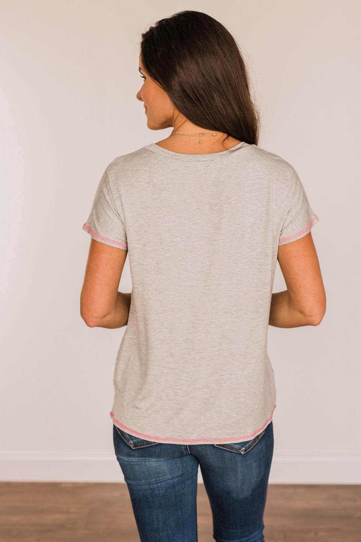 You're My Reason V-Neck Top- Grey