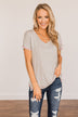 You're My Reason V-Neck Top- Grey