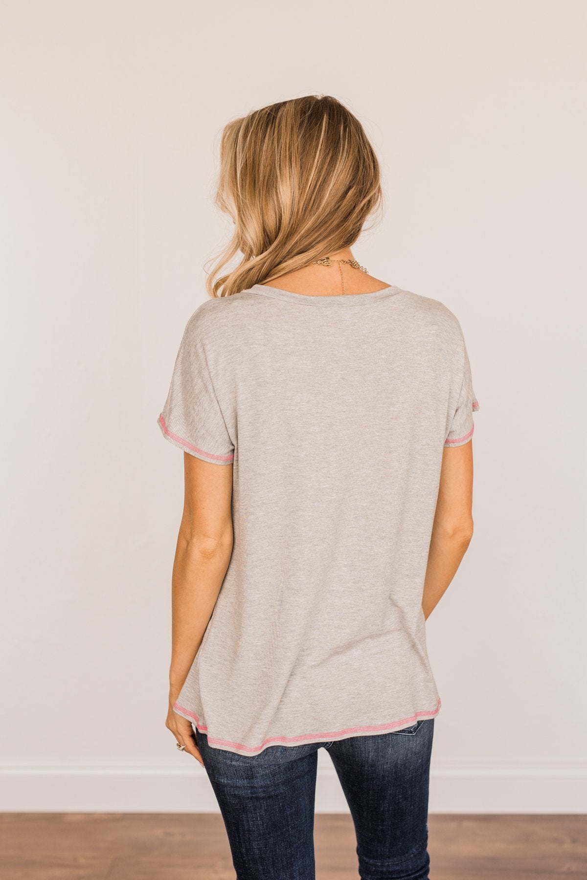 You're My Reason V-Neck Top- Grey
