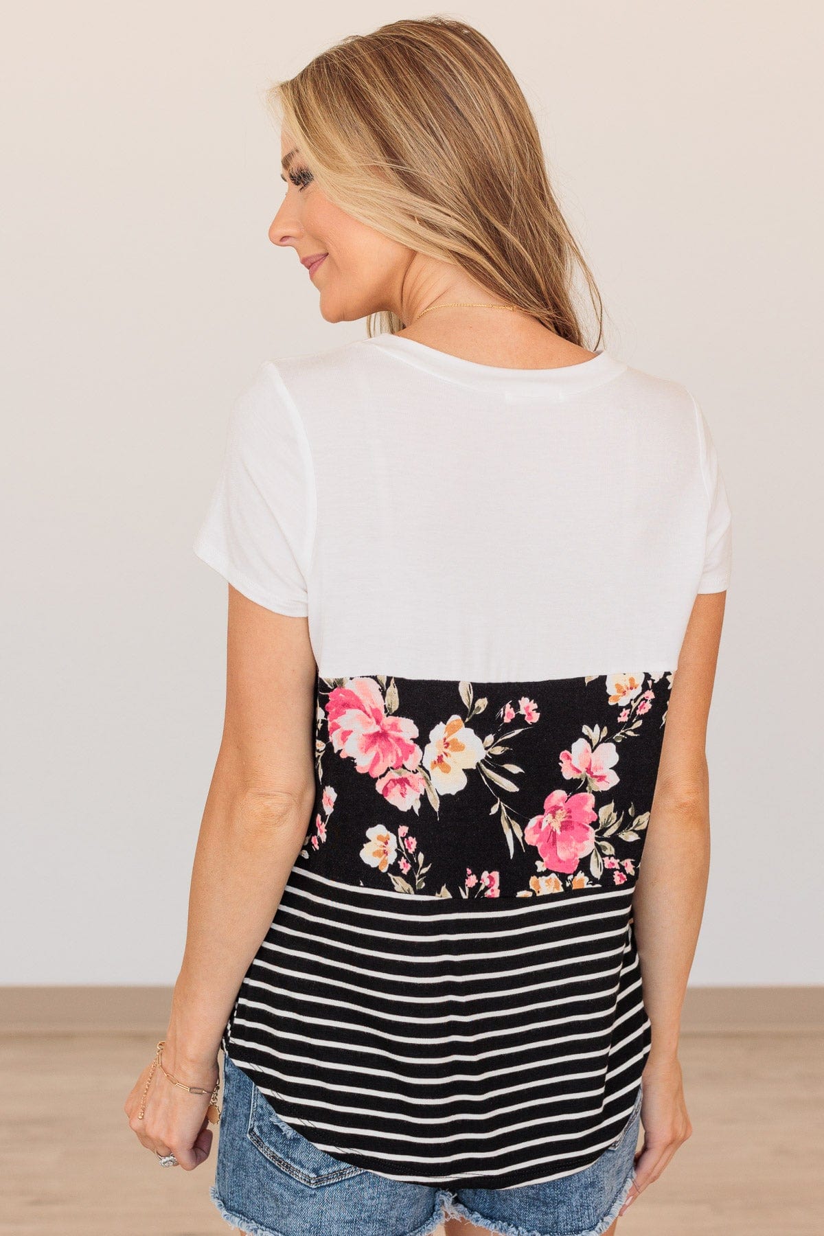 Days of Glory Patterned Top- White & Black