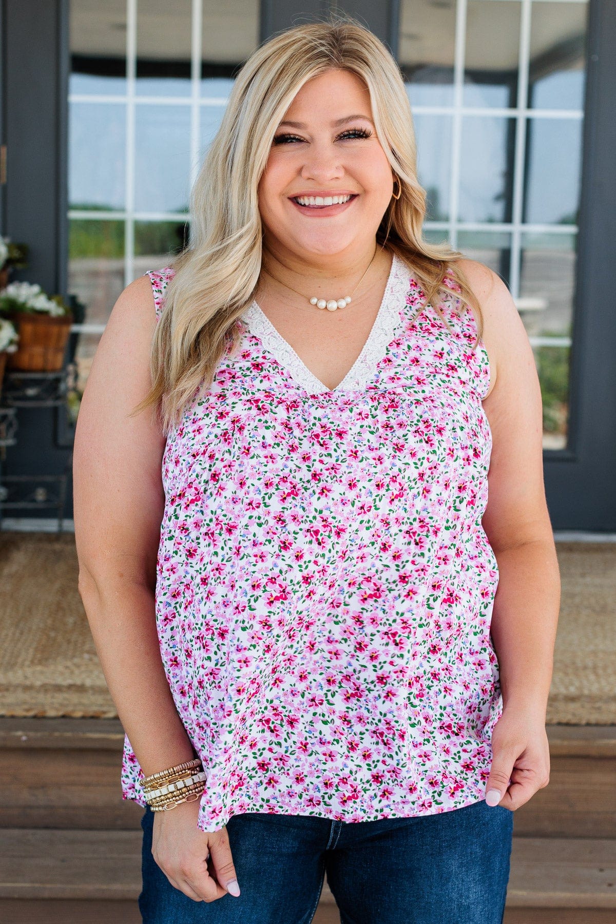 Garden Goddess Floral Tank- Ivory