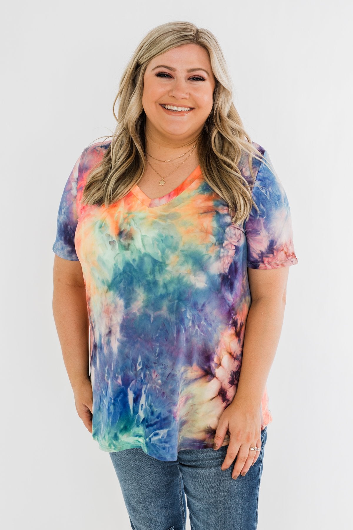 Perfect Things V-Neck Tie Dye Top- Multi-Color