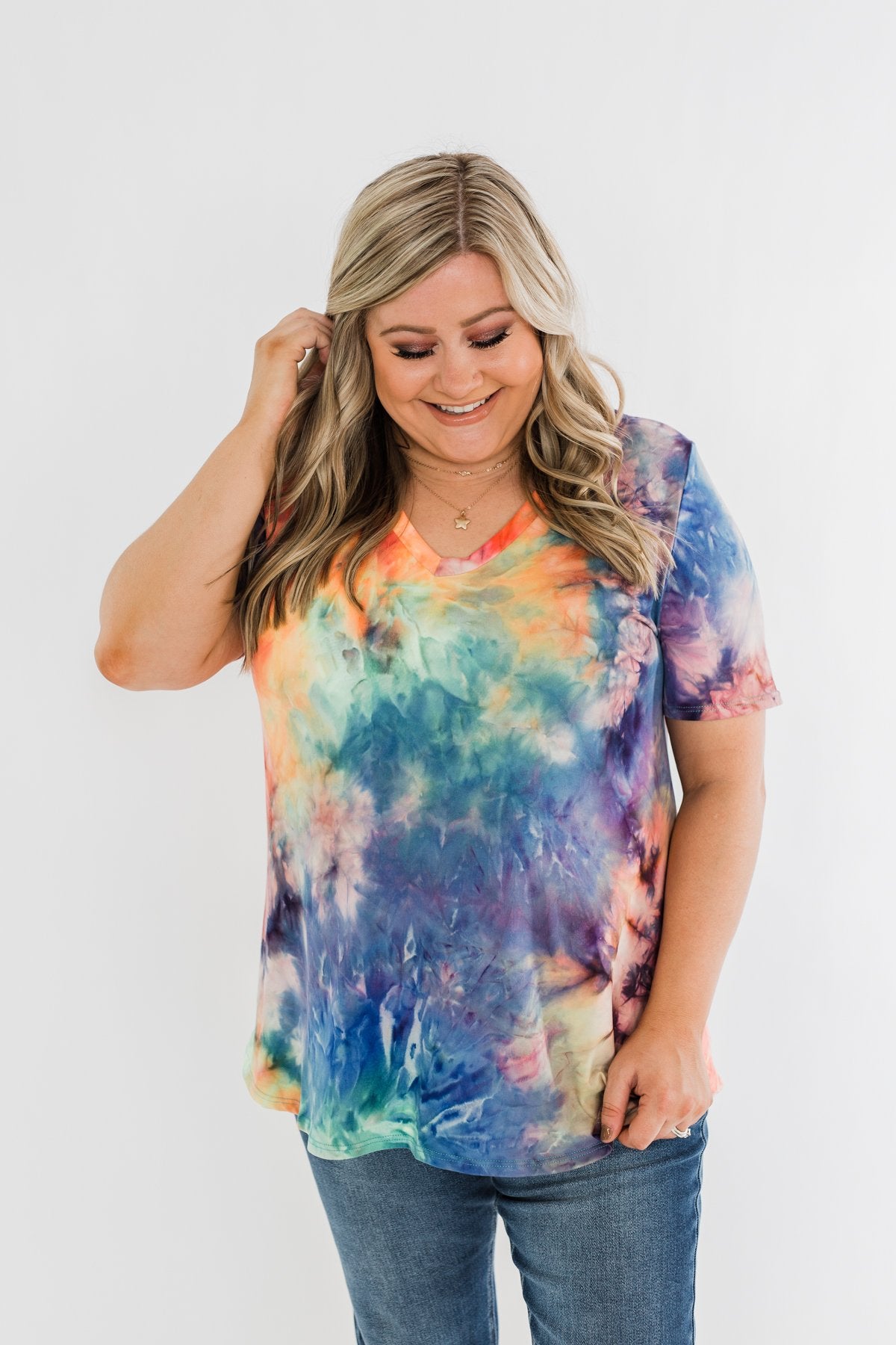 Perfect Things V-Neck Tie Dye Top- Multi-Color