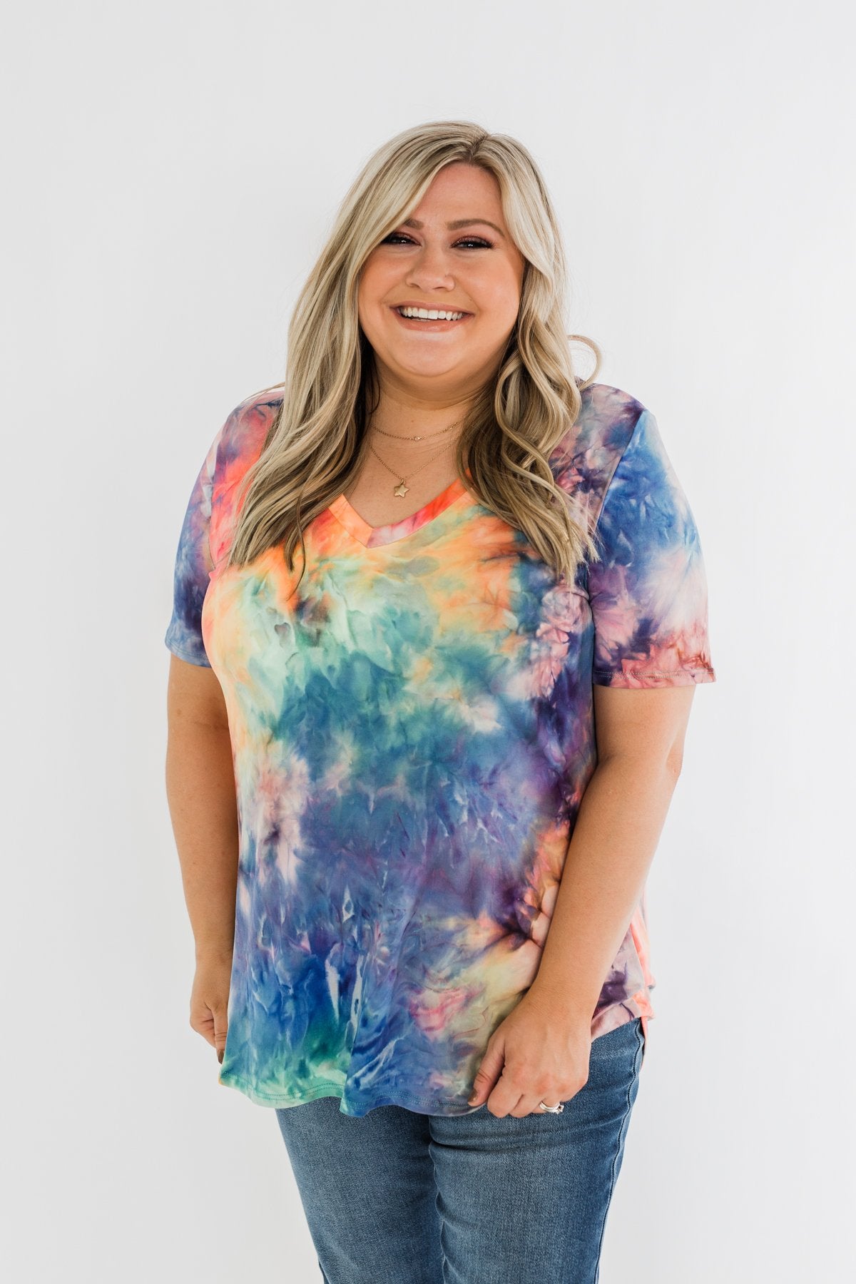 Perfect Things V-Neck Tie Dye Top- Multi-Color