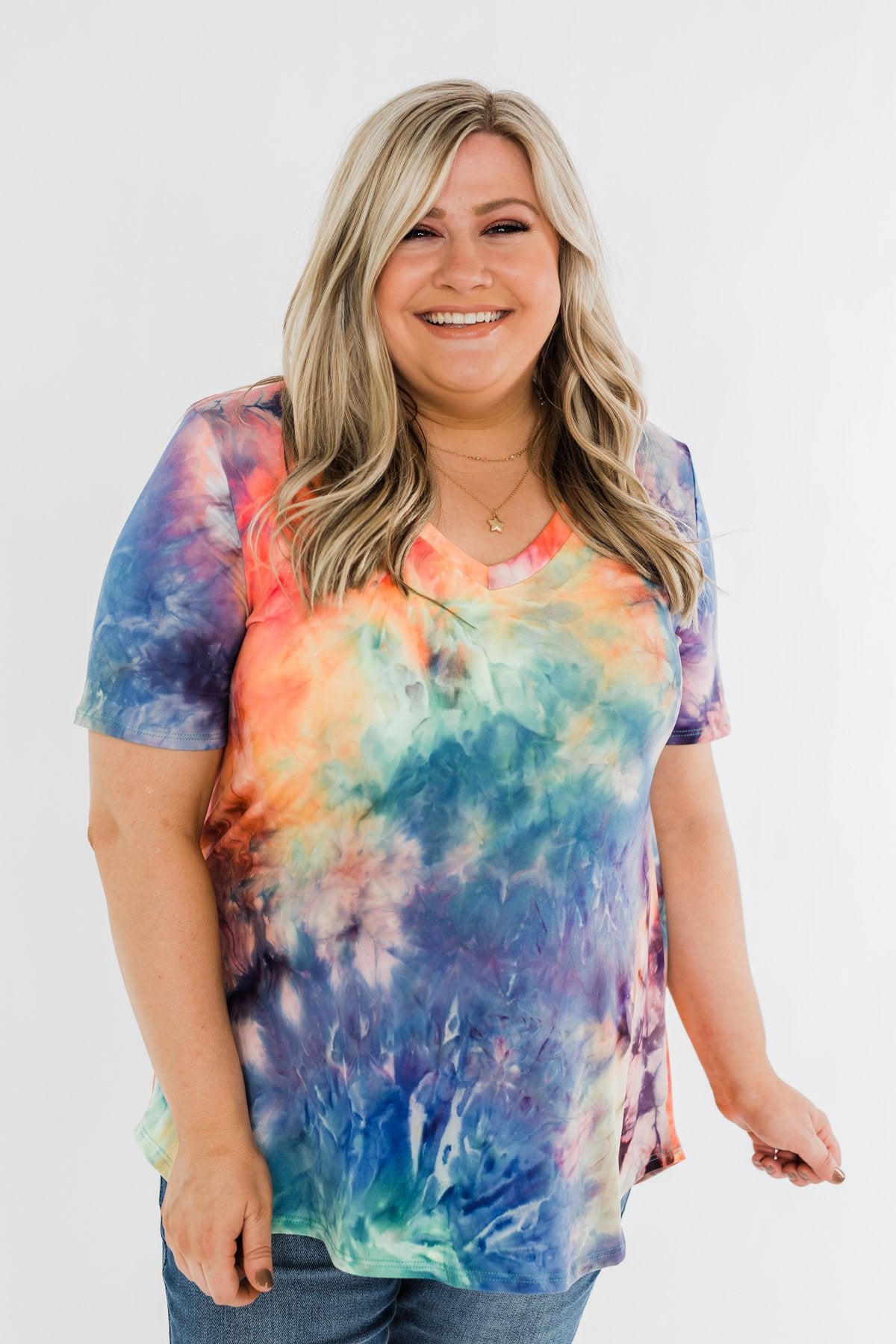 Perfect Things V-Neck Tie Dye Top- Multi-Color