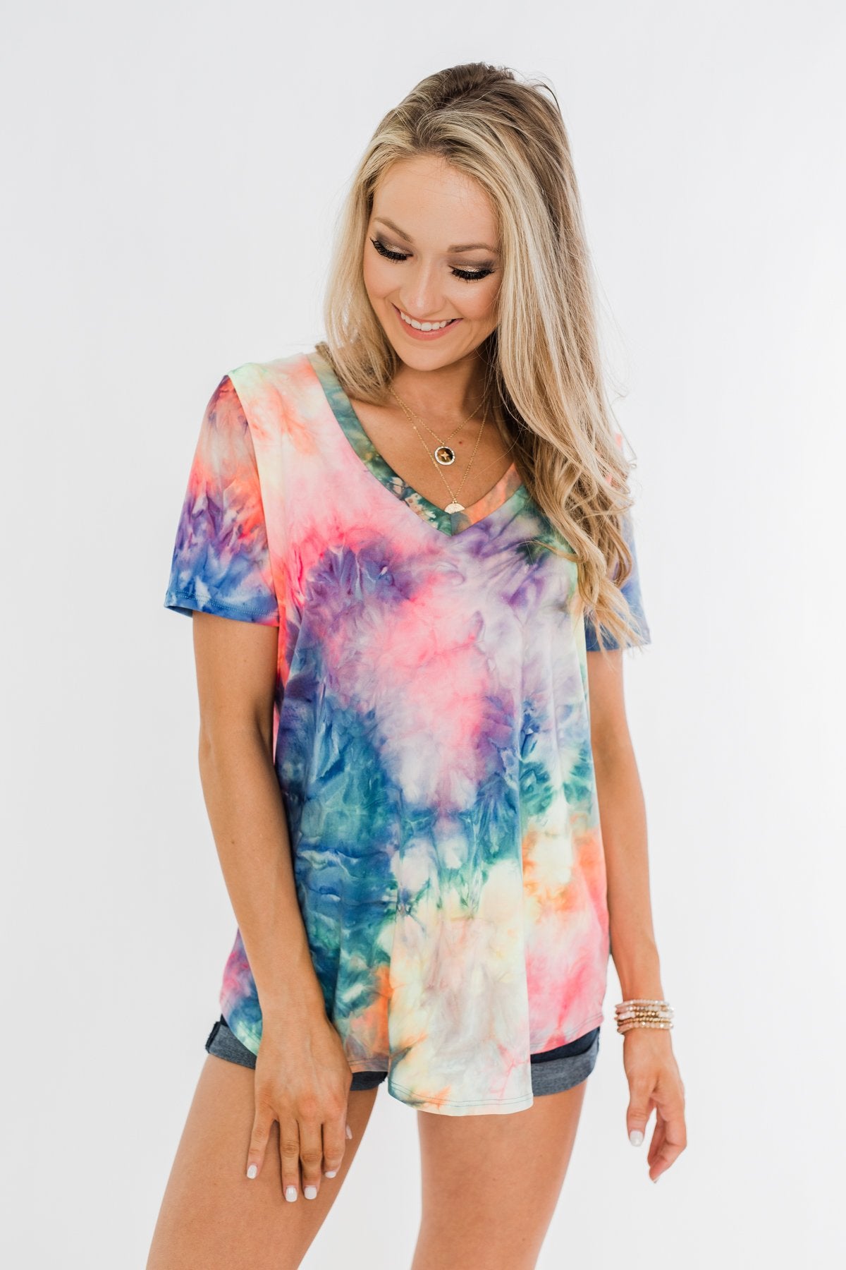 Perfect Things V-Neck Tie Dye Top- Multi-Color