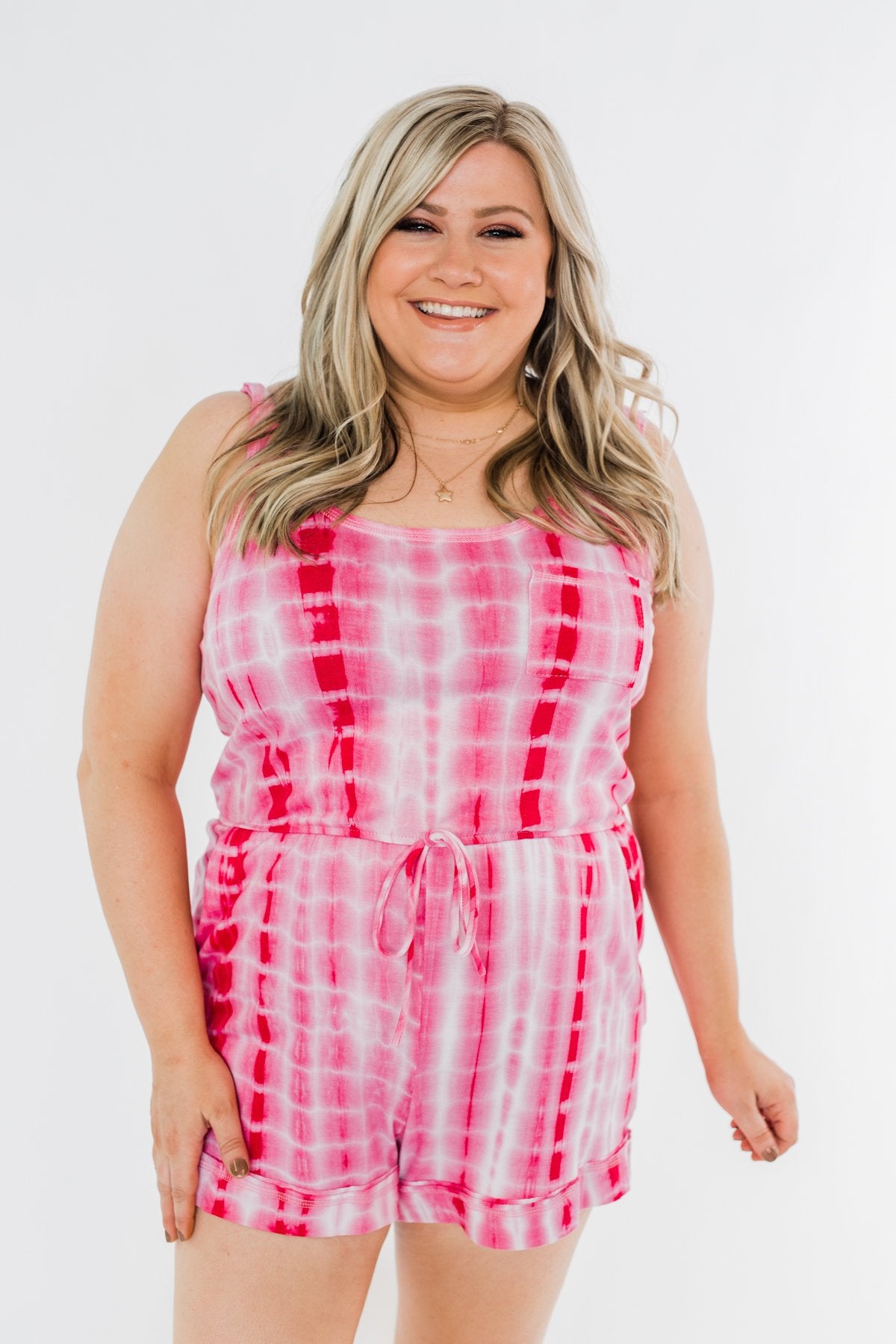 Believe In Us Tie Dye Romper- Fuchsia & Off White